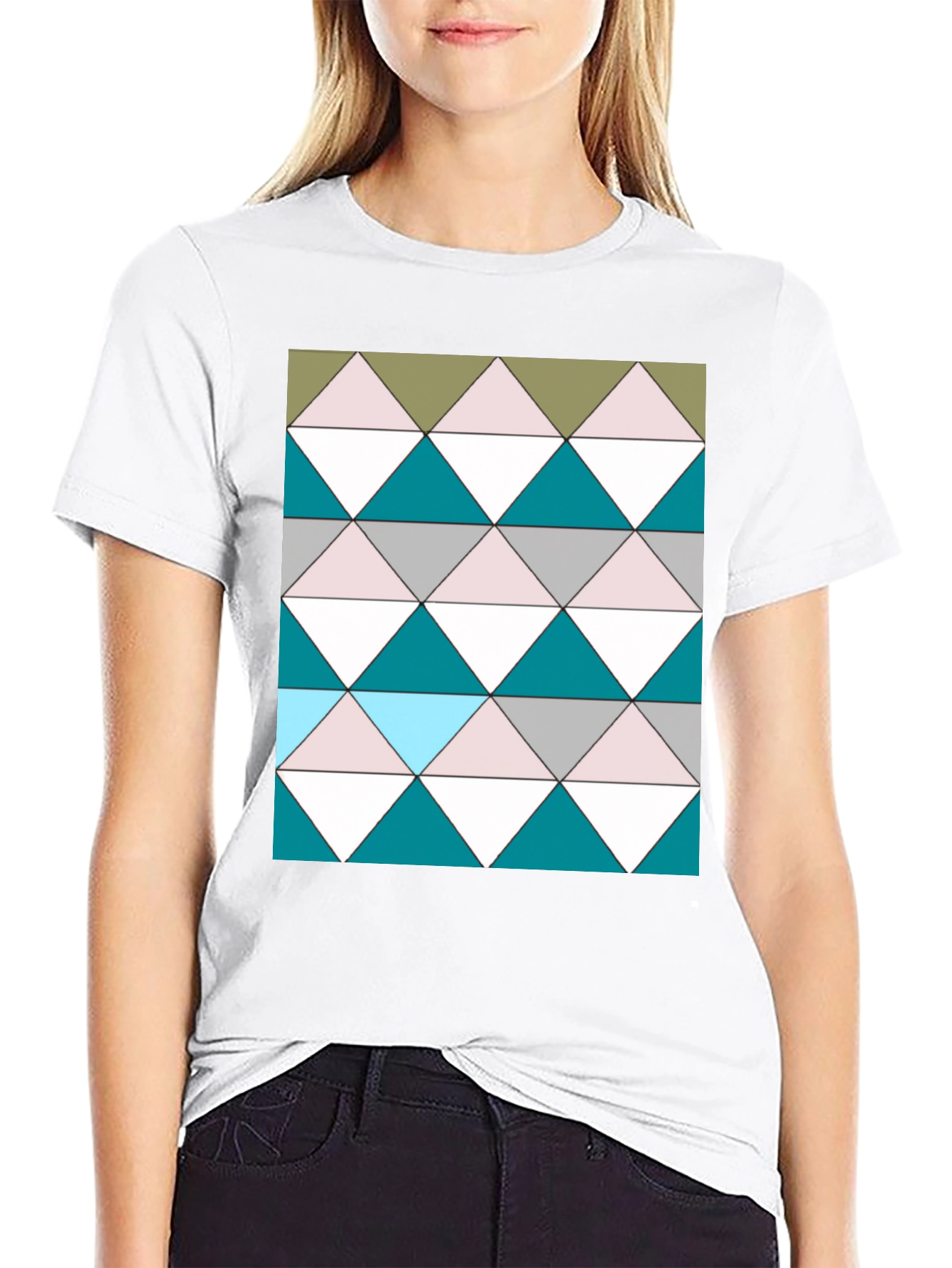 Black Geometric Triangle Pattern Black T-Shirt view 9