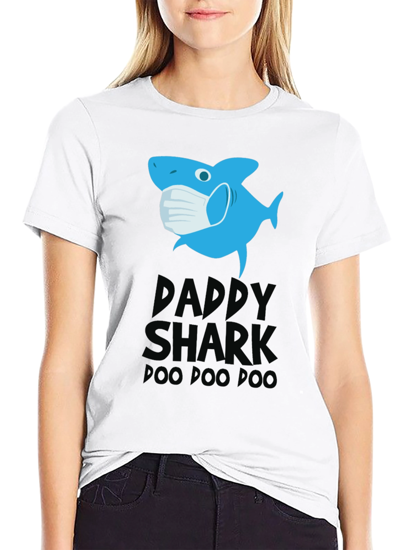 Black Daddy Shark Mask T-Shirt, Doo Doo Doo view 9