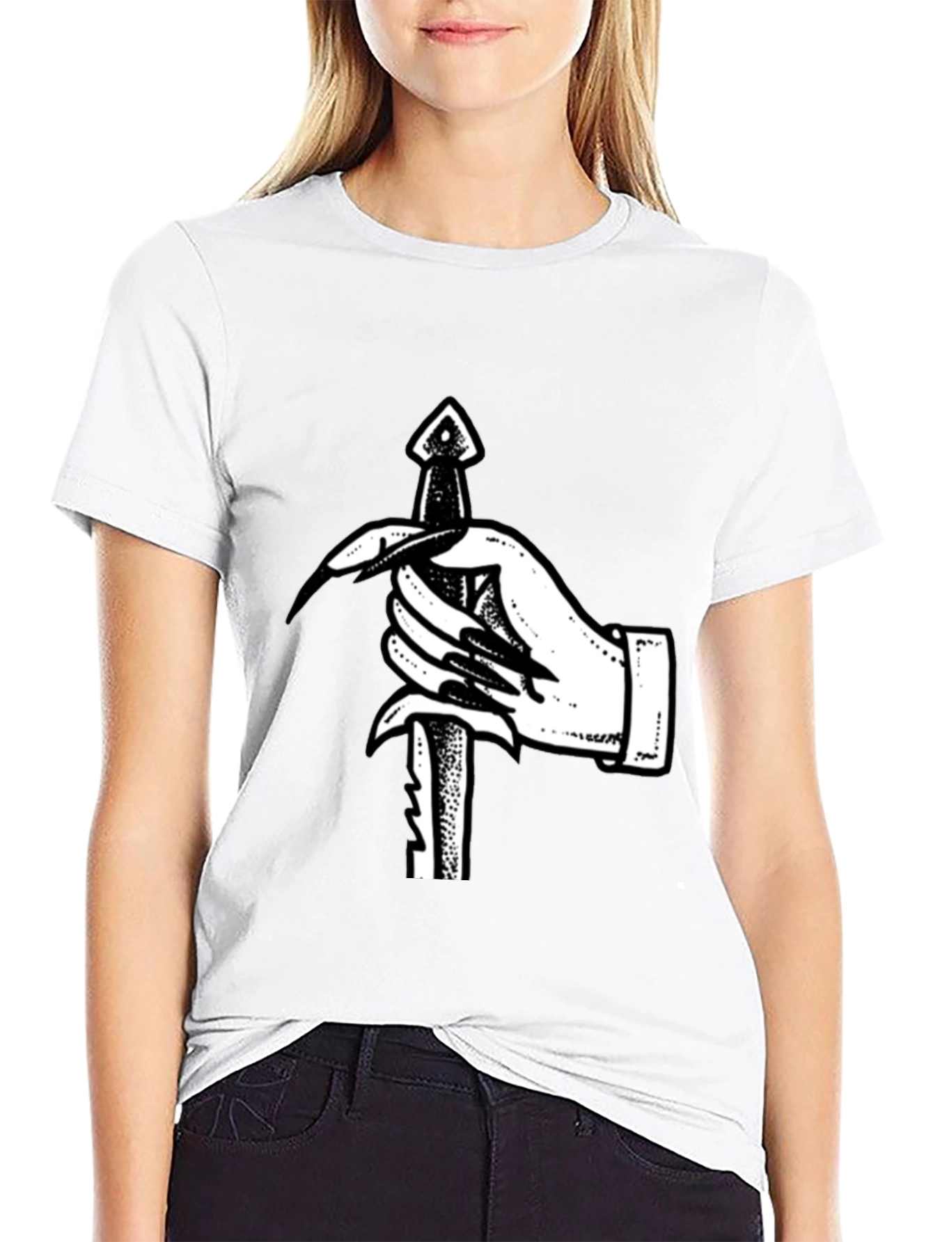 Black Hand Holding Dagger Graphic Tee view 9