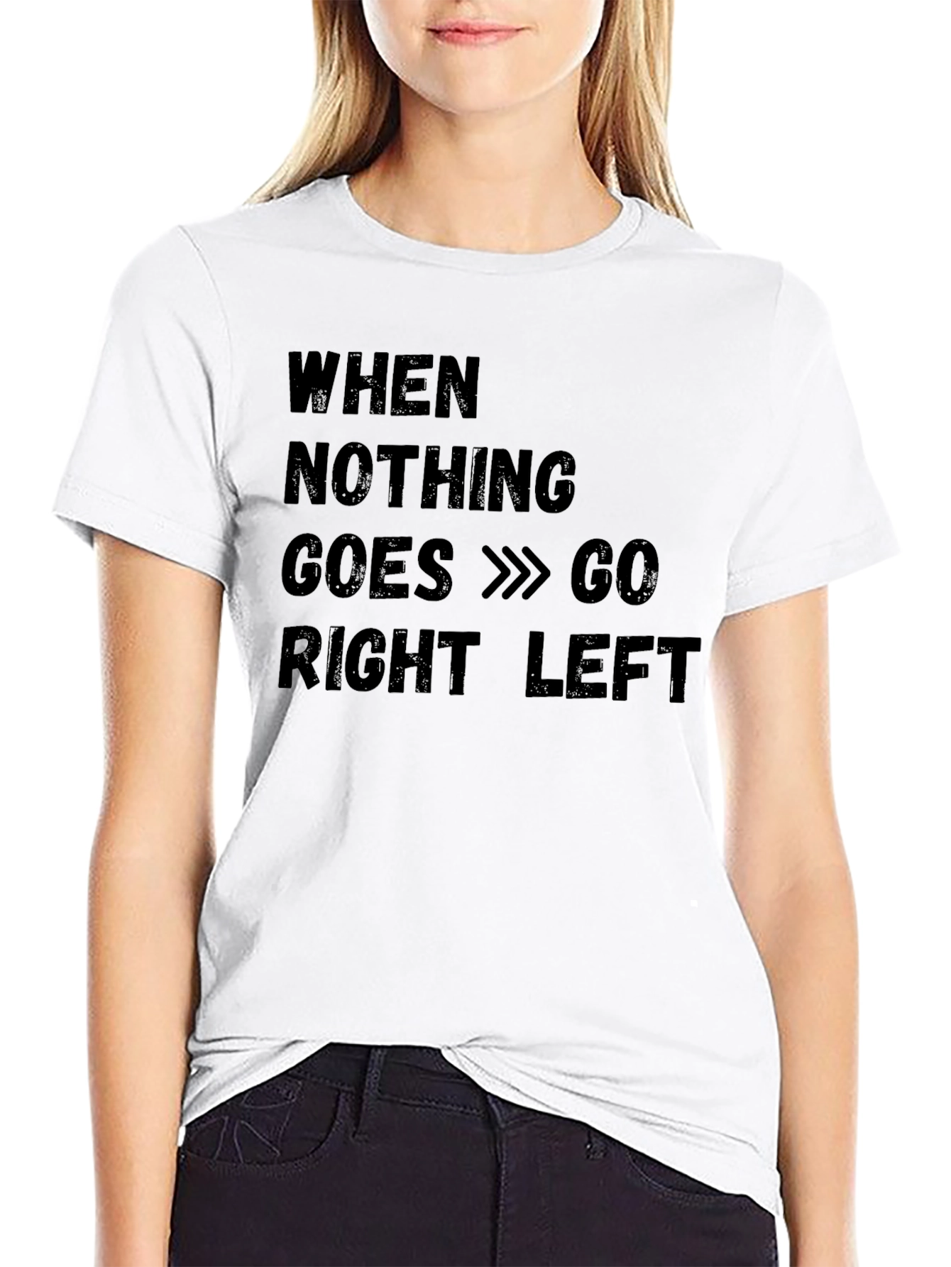 Black Funny "Go Right Left" Black Cotton T-Shirt view 9