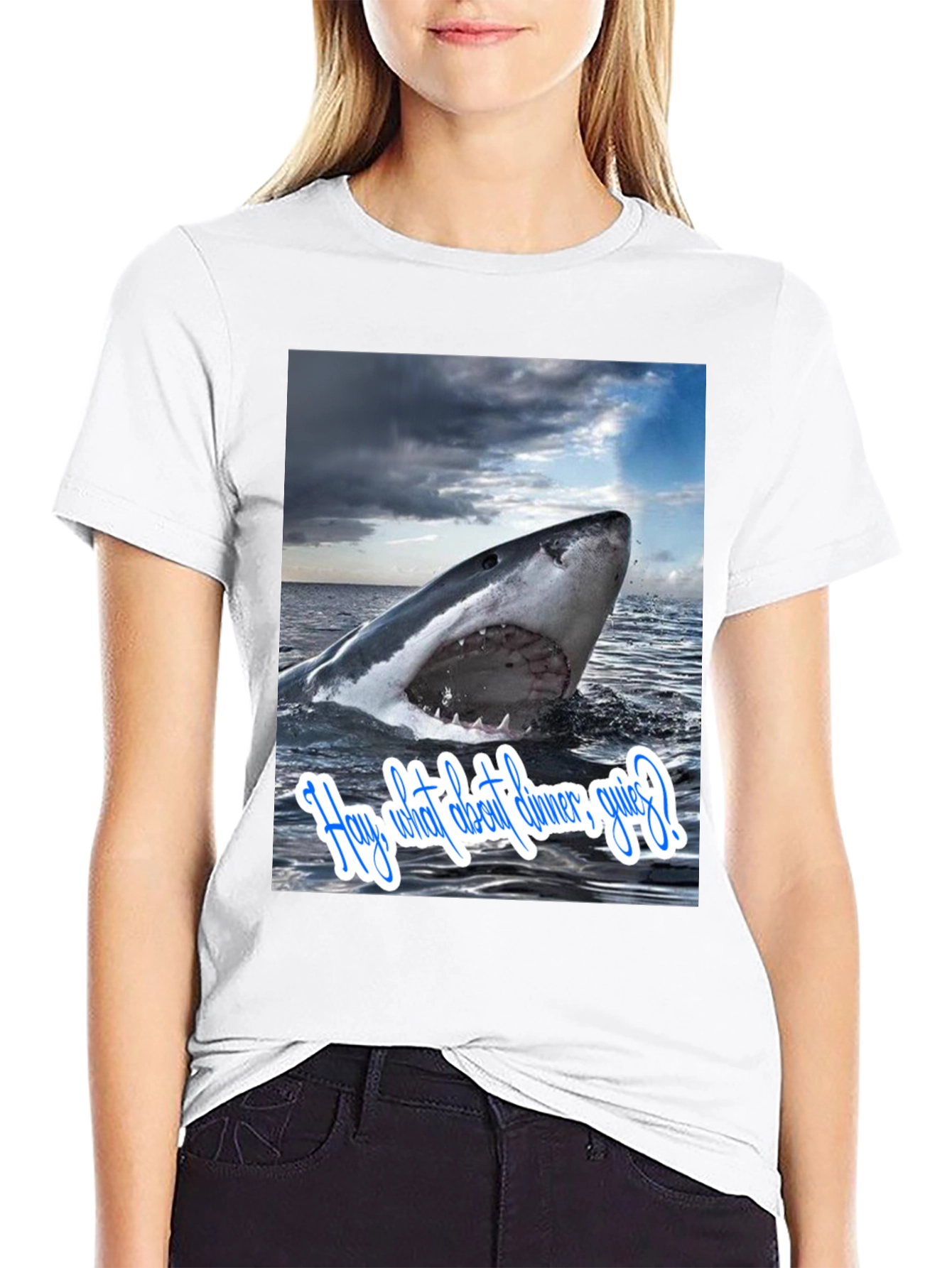 Black Shark Dinner T-Shirt - Funny Ocean Lover Tee view 9