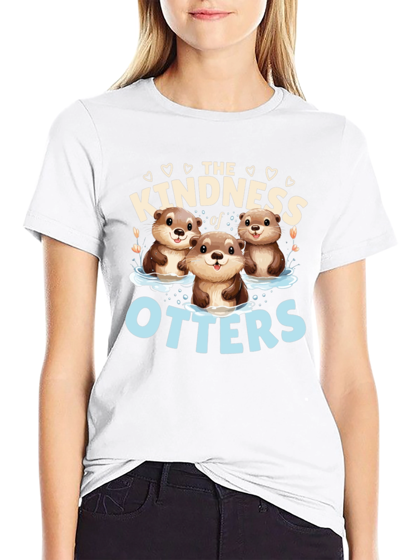 Black Kindness of Otters Graphic Tee - Unisex Soft Cotton view 9