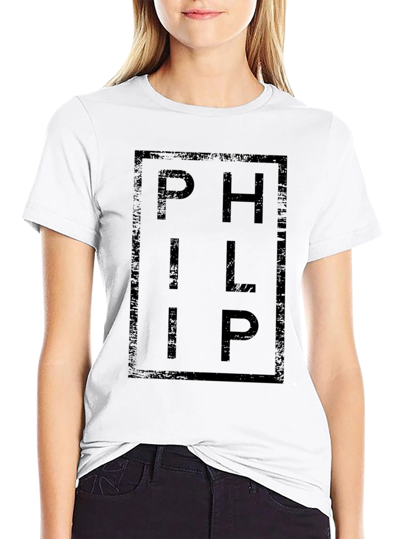 Black PHILIP Graphic Print Crew Neck T-Shirt view 9