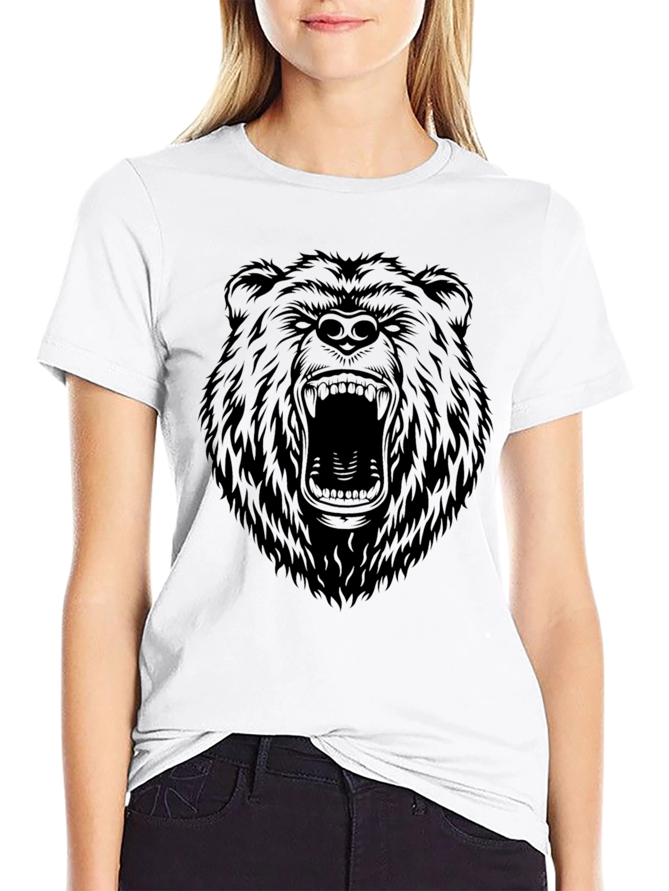 Black Men's Black T-Shirt with Roaring Bear Graphic view 9