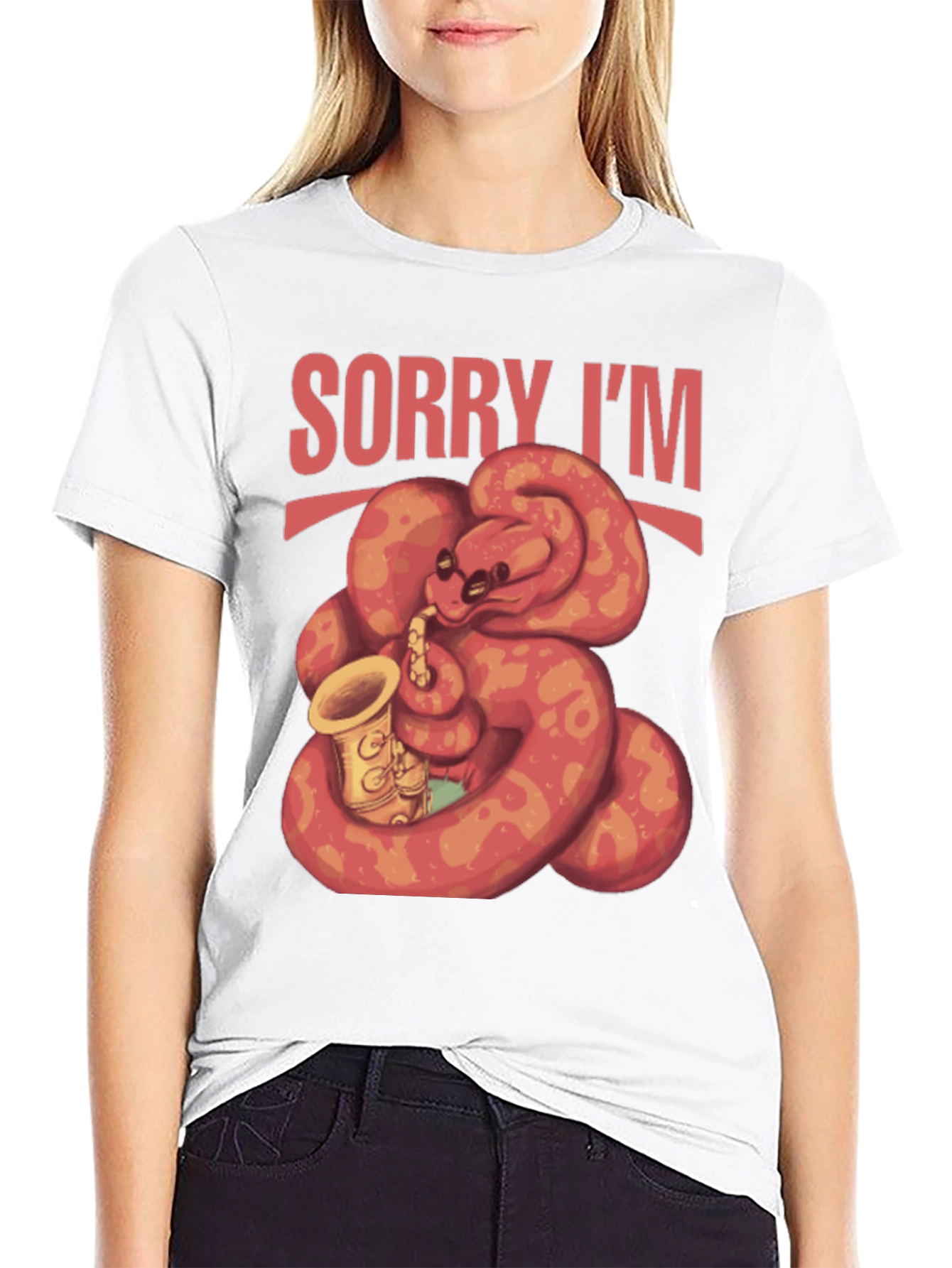 Black Sorry I'm Late Snake Saxophone T-Shirt view 9