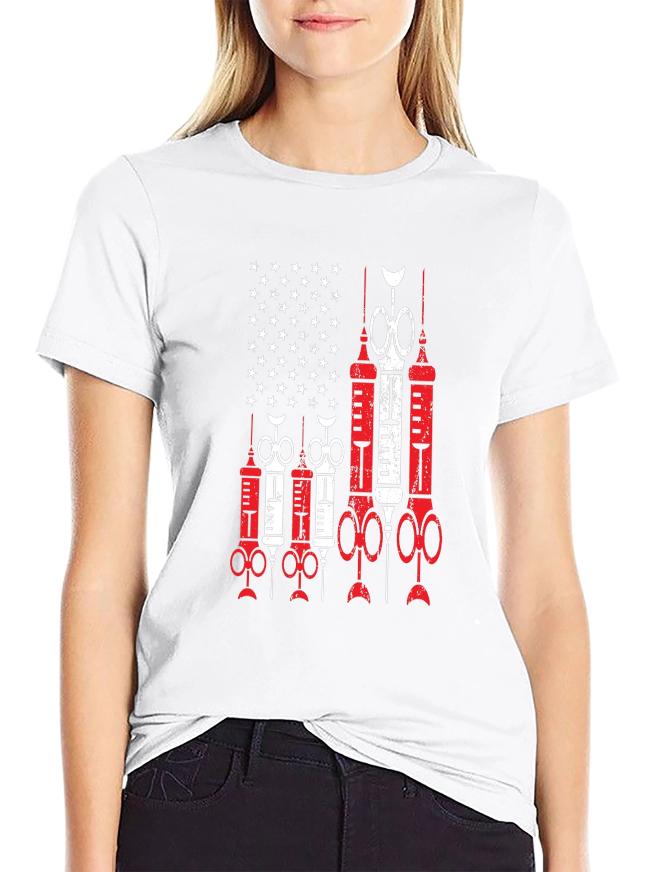 Black Novelty Graphic Tee: Patriotic Vaccine Design view 9