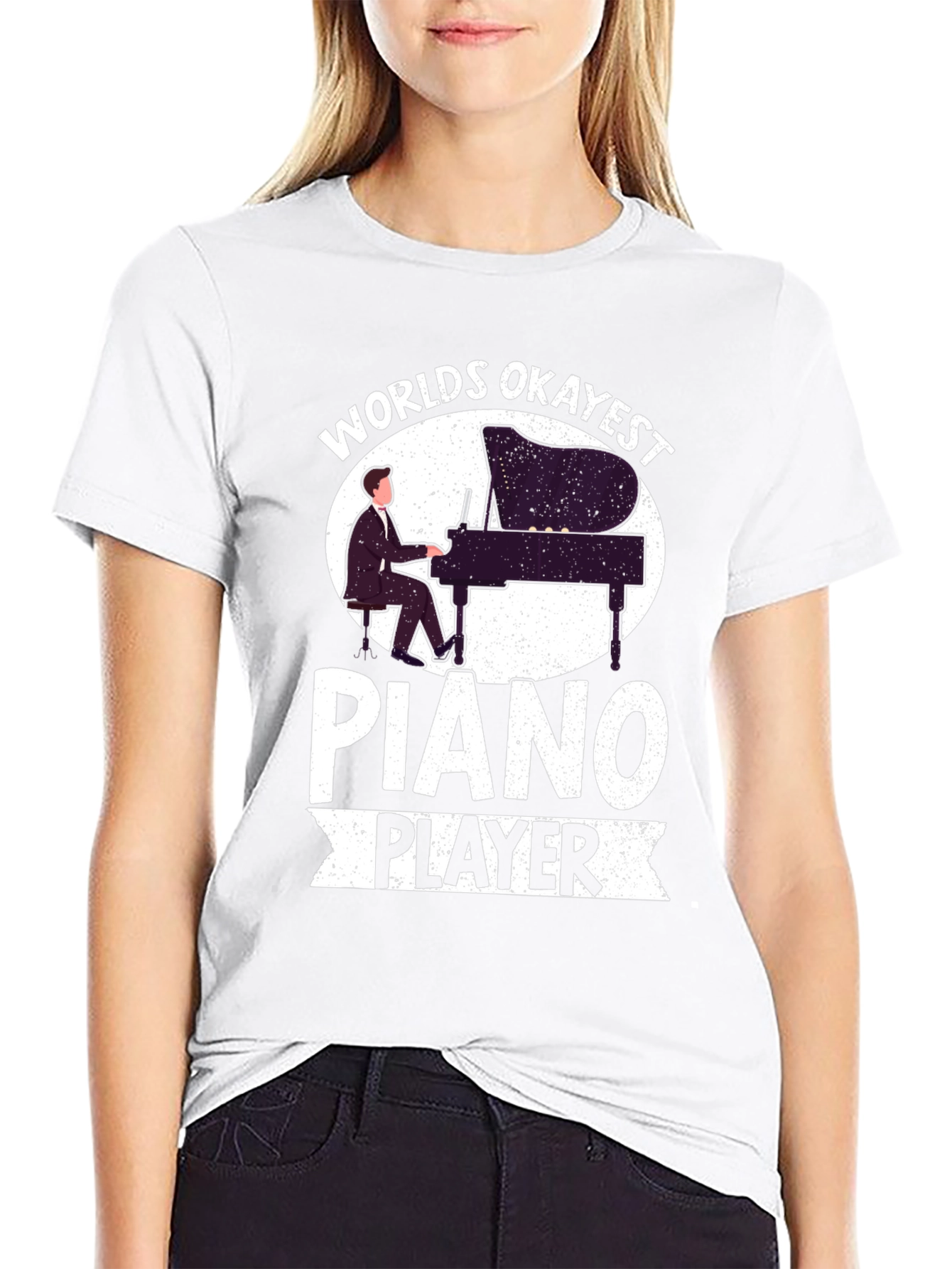 Black Worlds Okayest Piano Player Graphic T-Shirt view 9