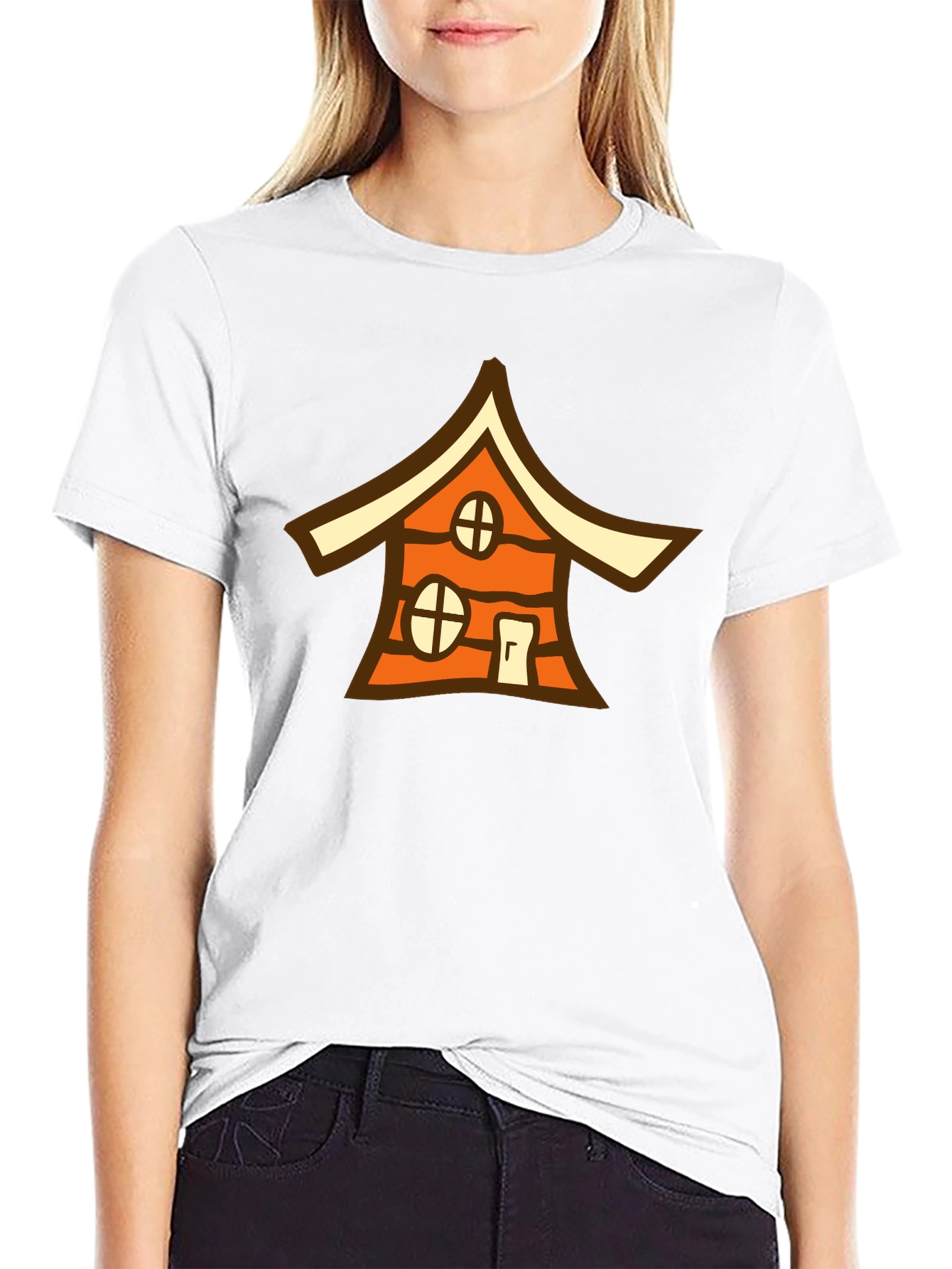 Black Cartoon House Graphic Black T-Shirt view 9