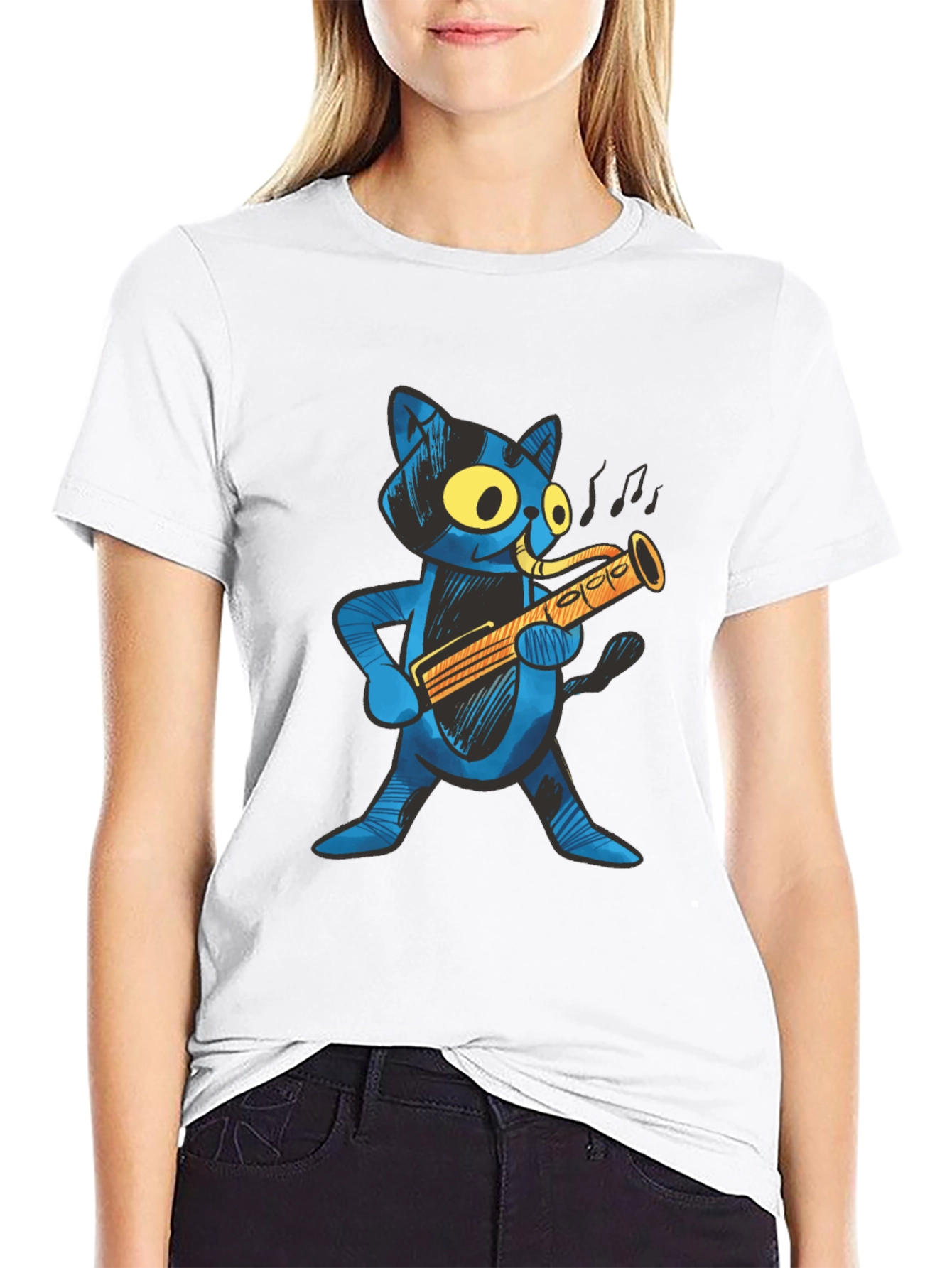 Black Cool Cat Saxophone Player T-Shirt view 9