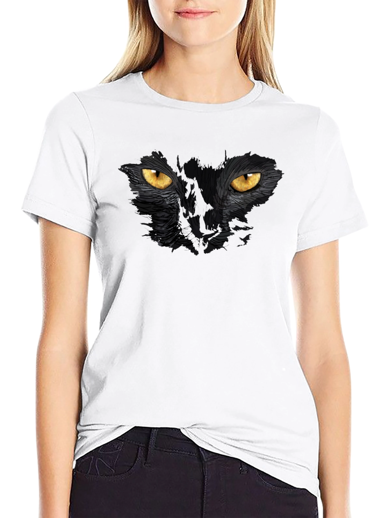Black Black Cat Eyes Graphic T-Shirt - Men's Casual Tee view 9