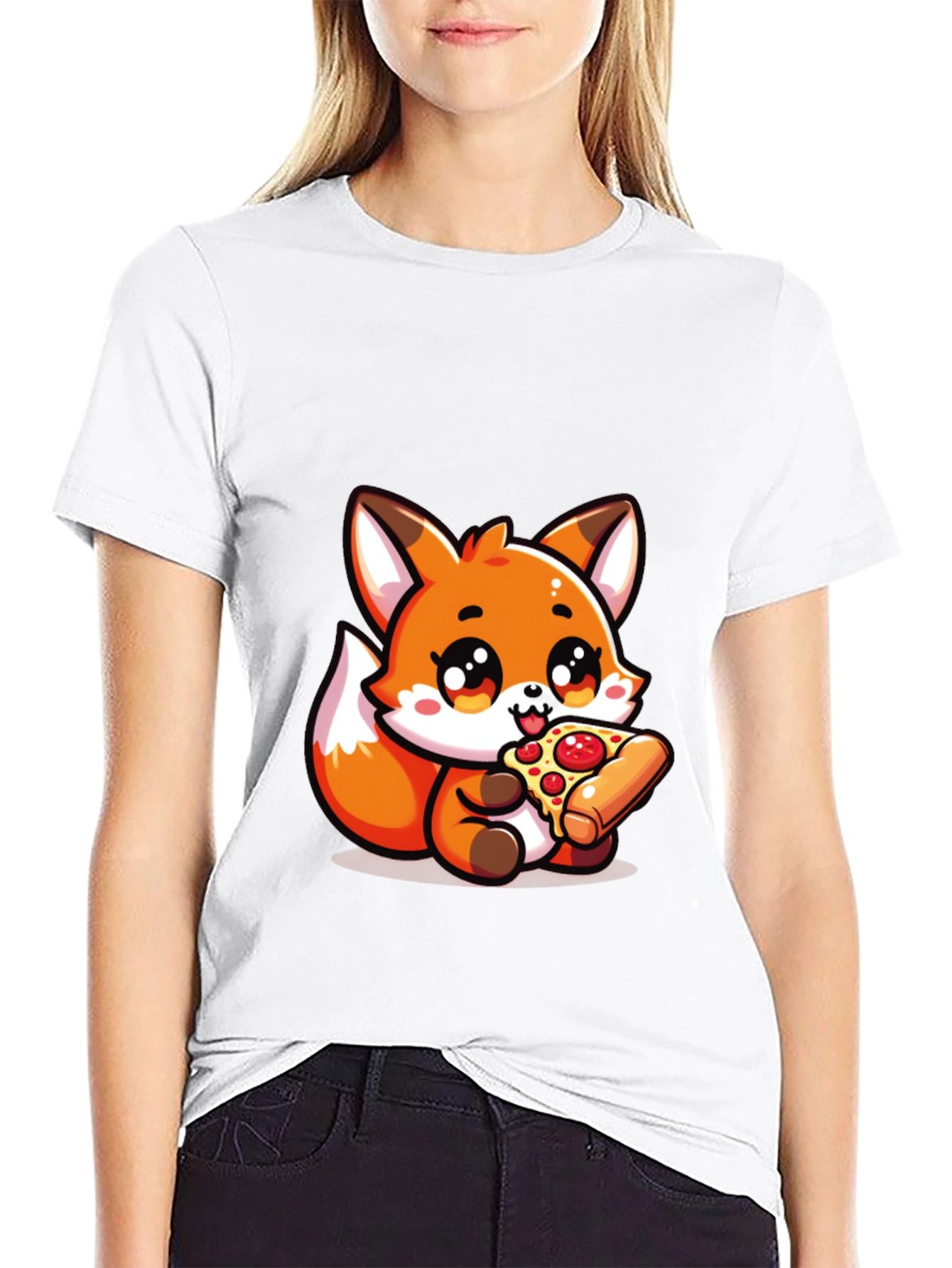Black Cute Fox Pizza Lover Black T-Shirt view 9