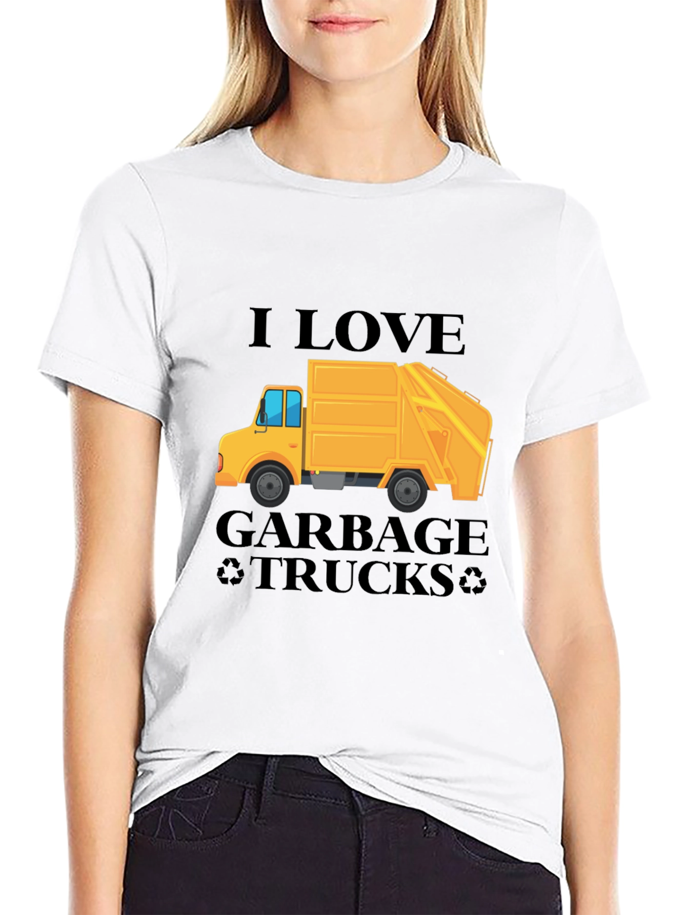 Black I Love Garbage Trucks T-Shirt - Black Crew Neck Tee view 9