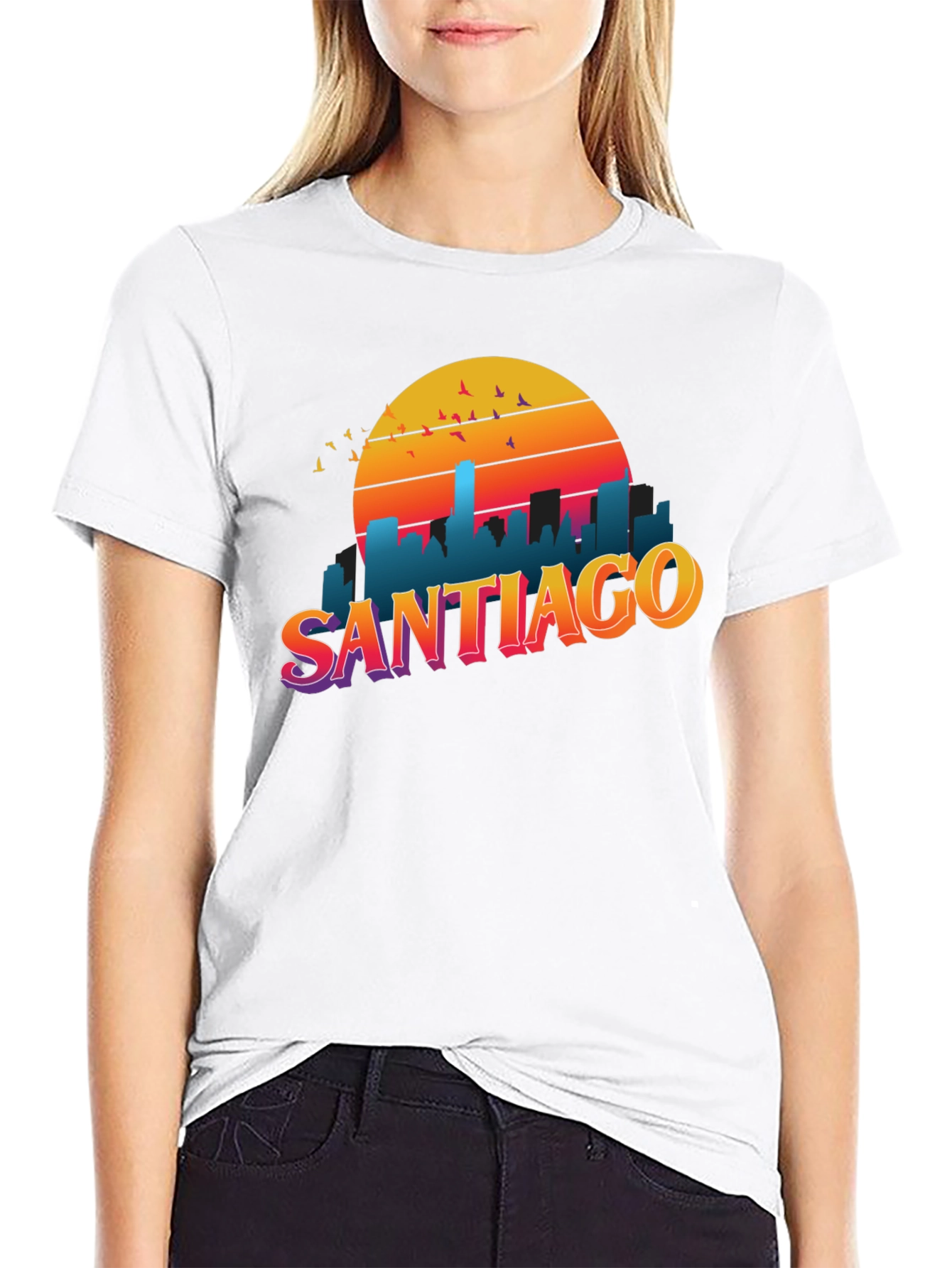 Santiago Sunset Graphic Tee - Retro Style Black T-Shirt - 9