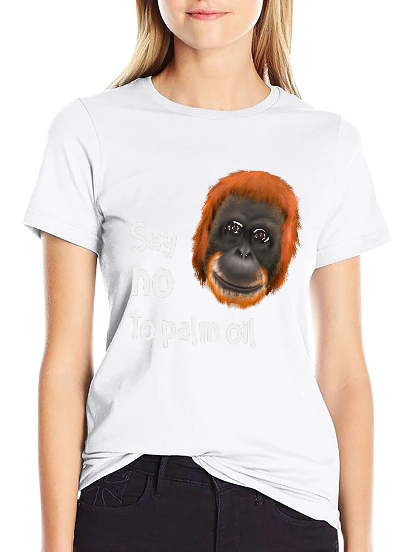 Black Say No to Palm Oil T-Shirt - Orangutan Design view 9
