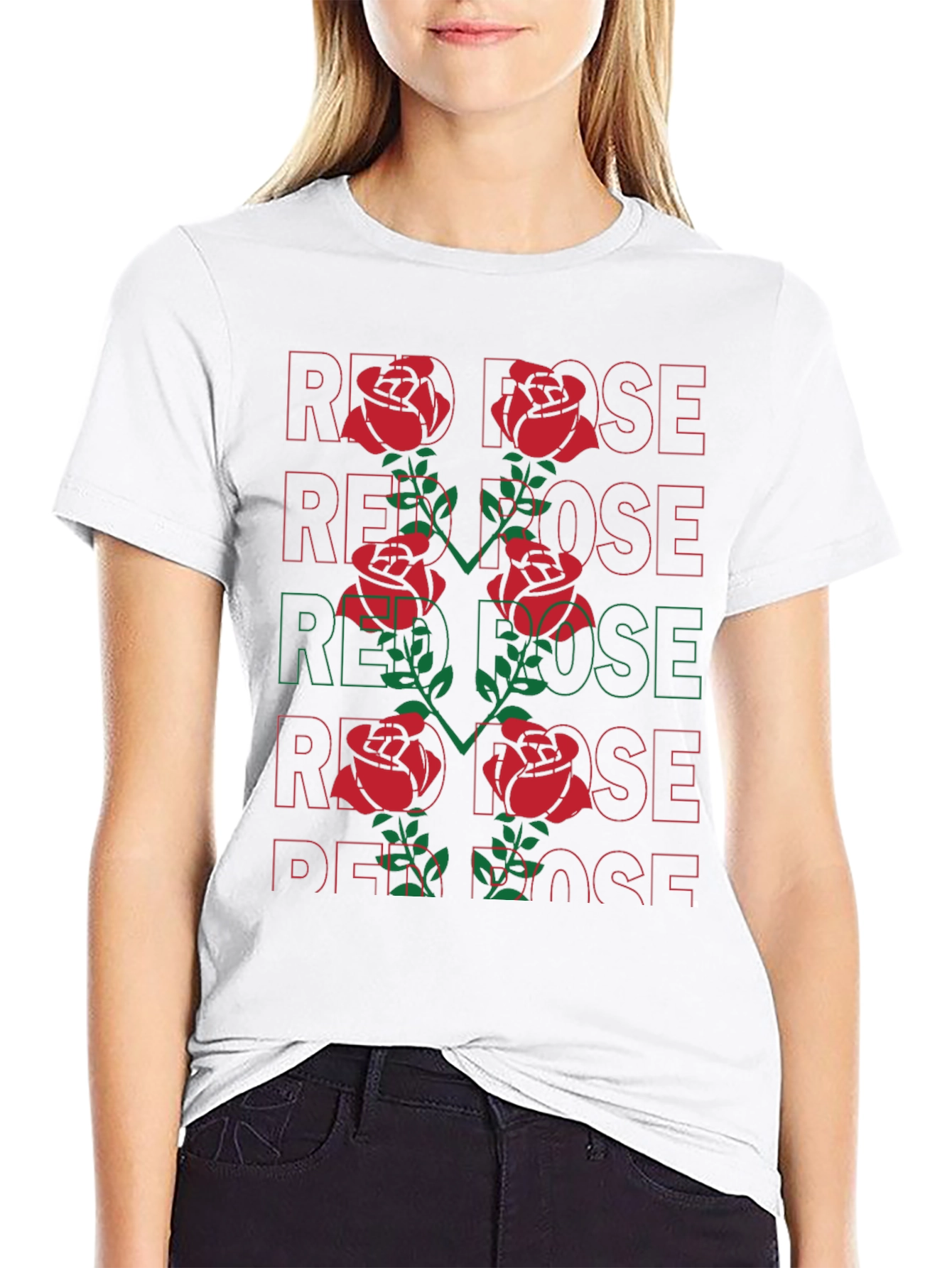 Black Red Rose Graphic Tee - Bold Floral Statement view 9