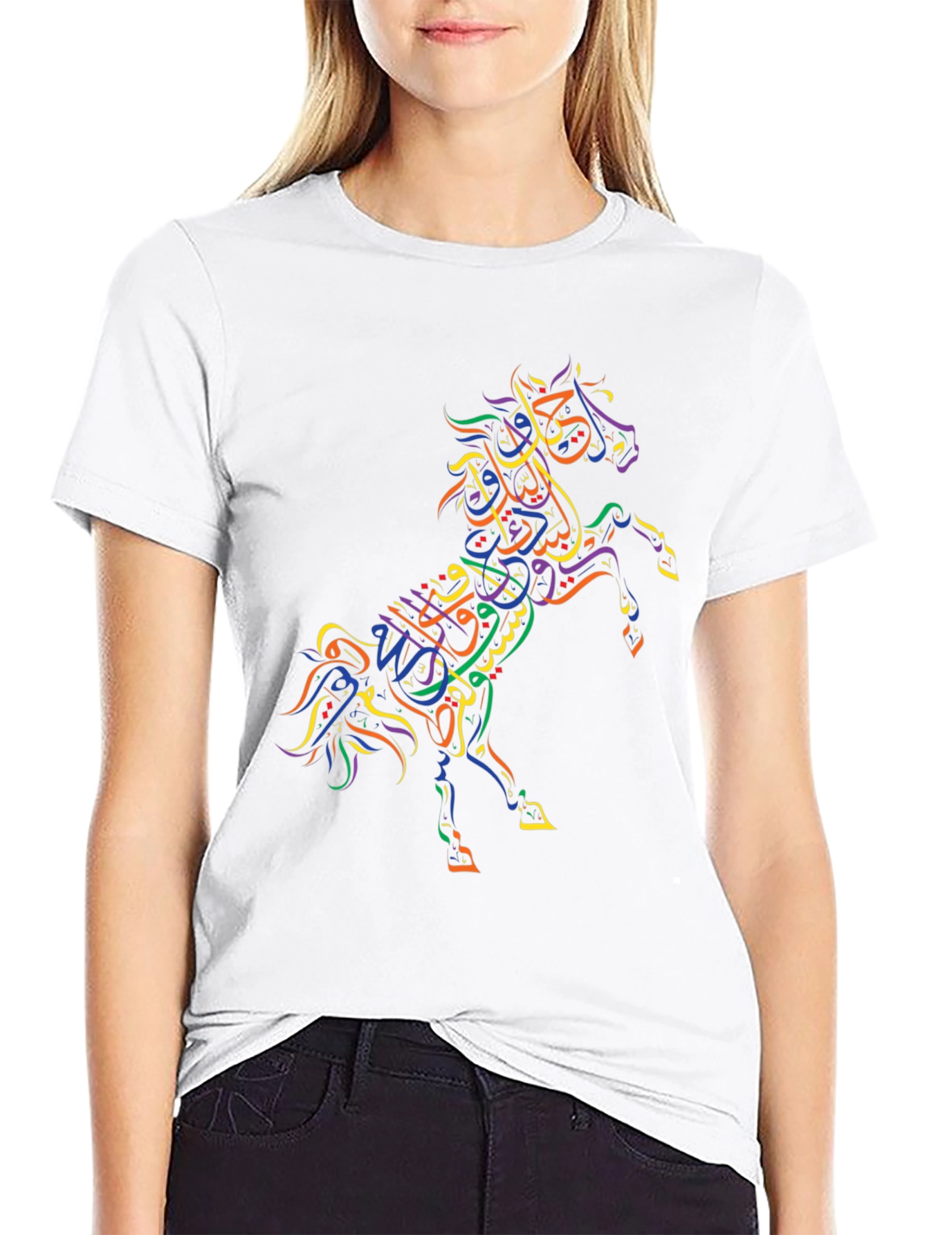 Black Calligraphic Horse Graphic T-Shirt view 9
