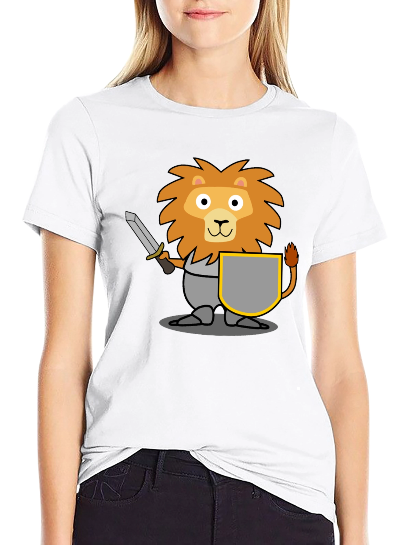 Black Lion Knight T-Shirt - Cartoon Graphic Tee view 9