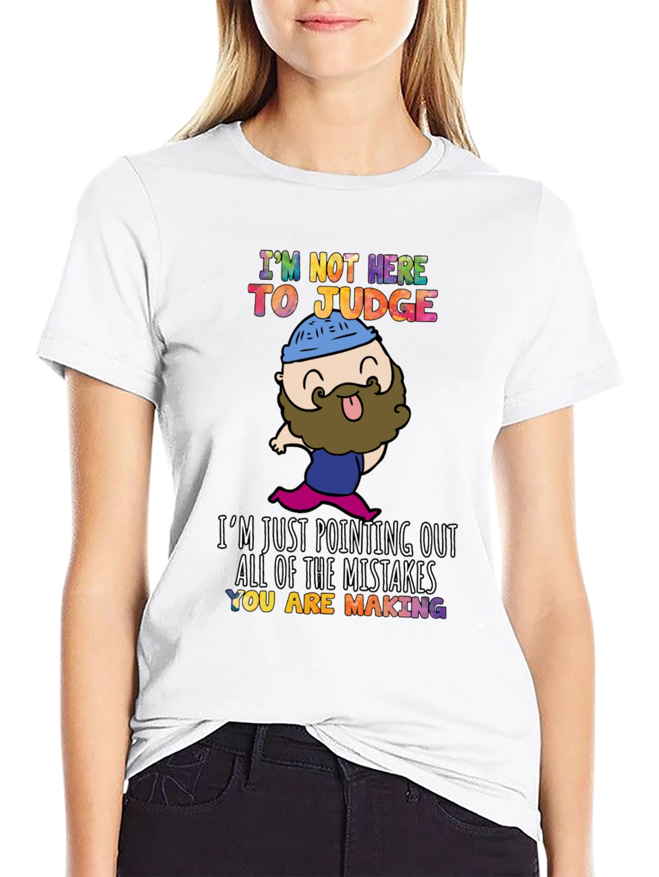 Black Funny "I'm Not Here to Judge" Graphic T-Shirt view 9