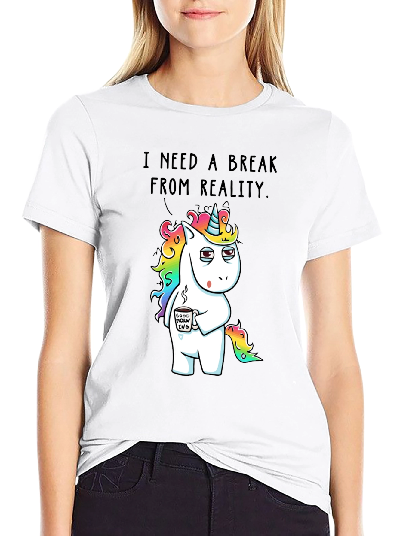 Black Funny Unicorn 'Break From Reality' Graphic T-Shirt view 9