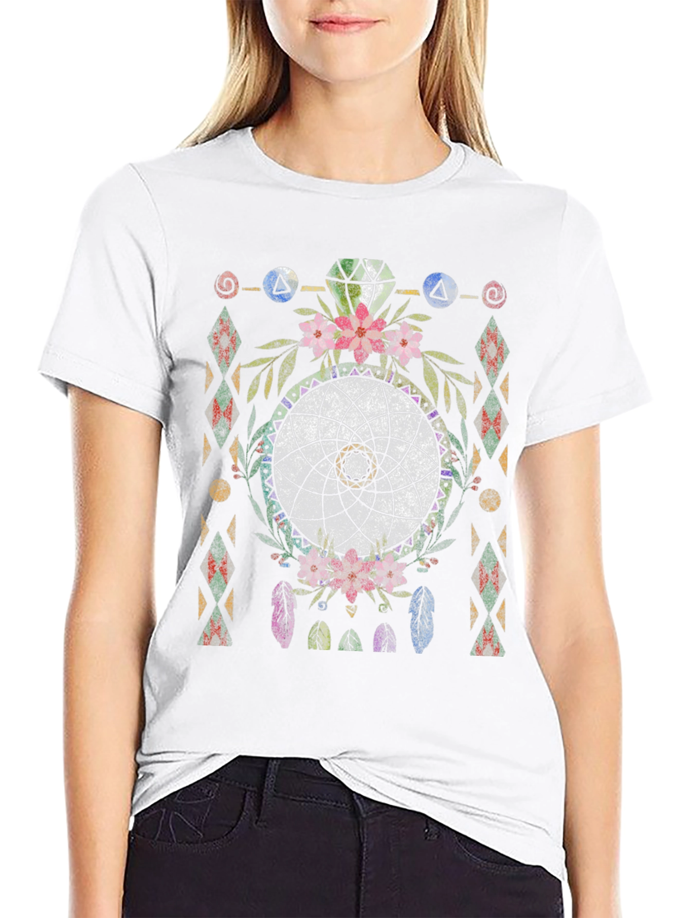 Black Boho Dreamcatcher Graphic Tee - Tribal Style view 9