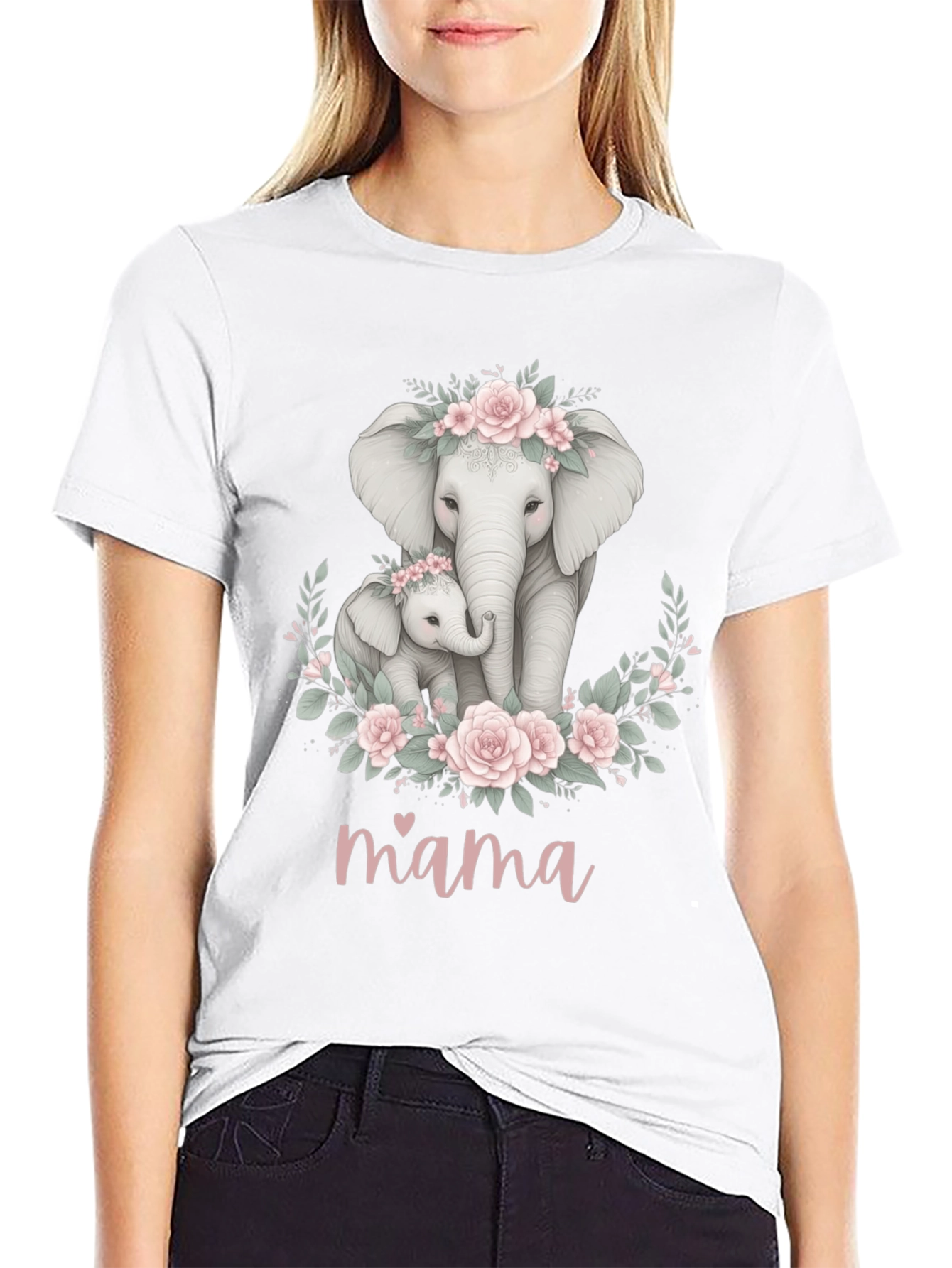 Black Mama Elephant Floral T-Shirt - Adorable Mom Gift view 9