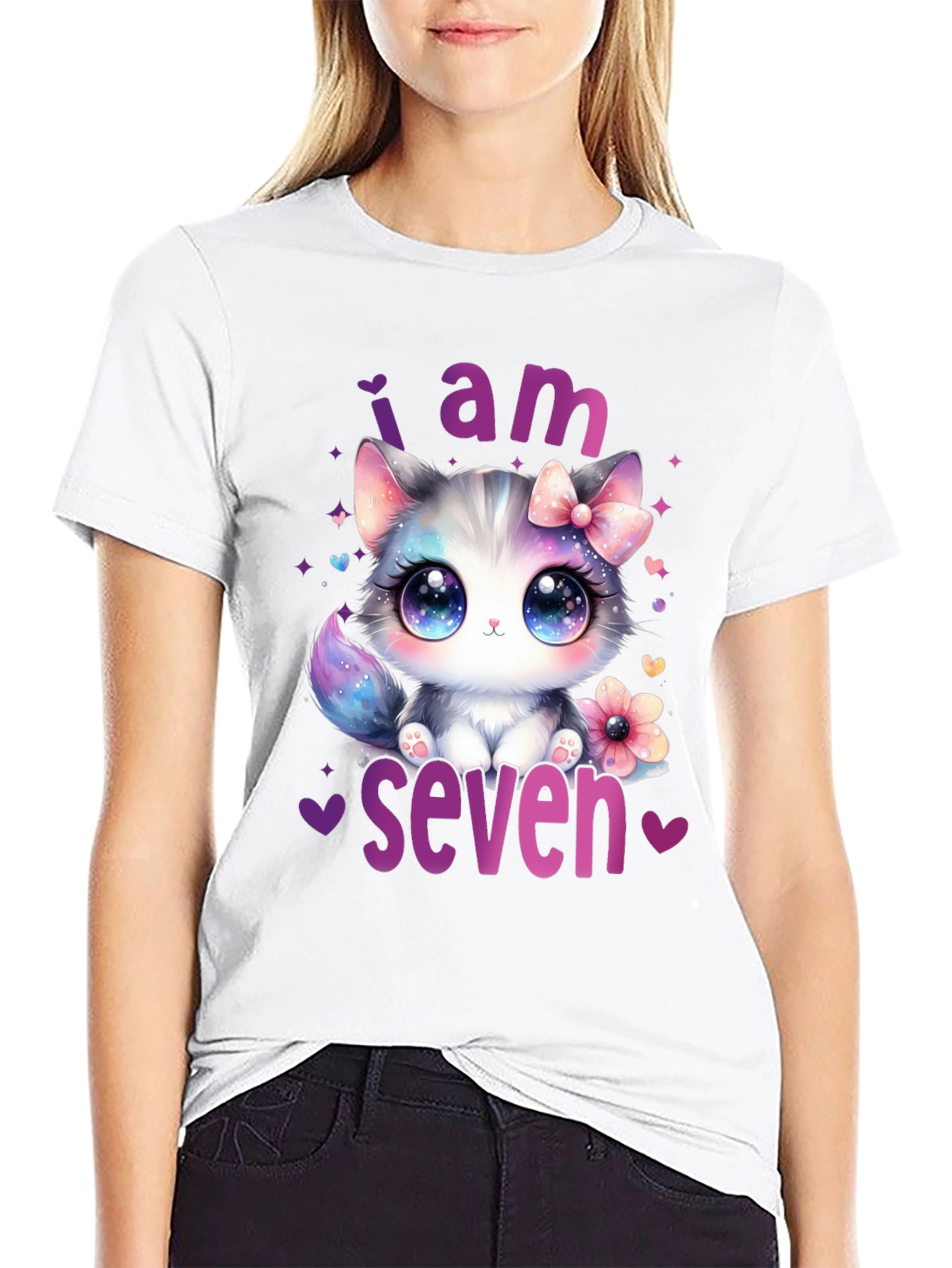 Black I am Seven Kitten Birthday T-Shirt view 9