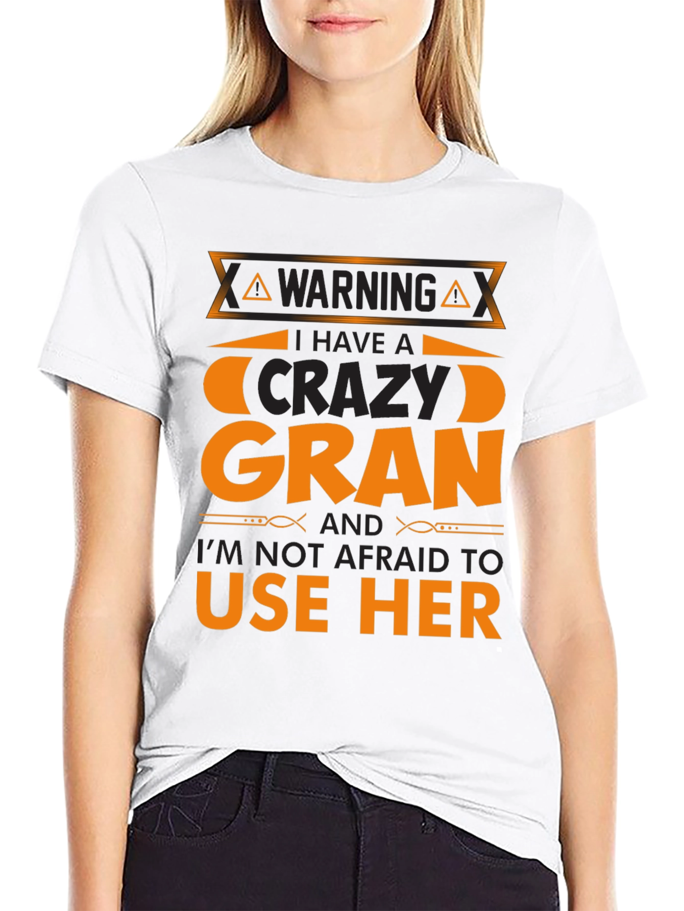 Black Warning Crazy Gran T-Shirt Novelty Graphic Tee view 9