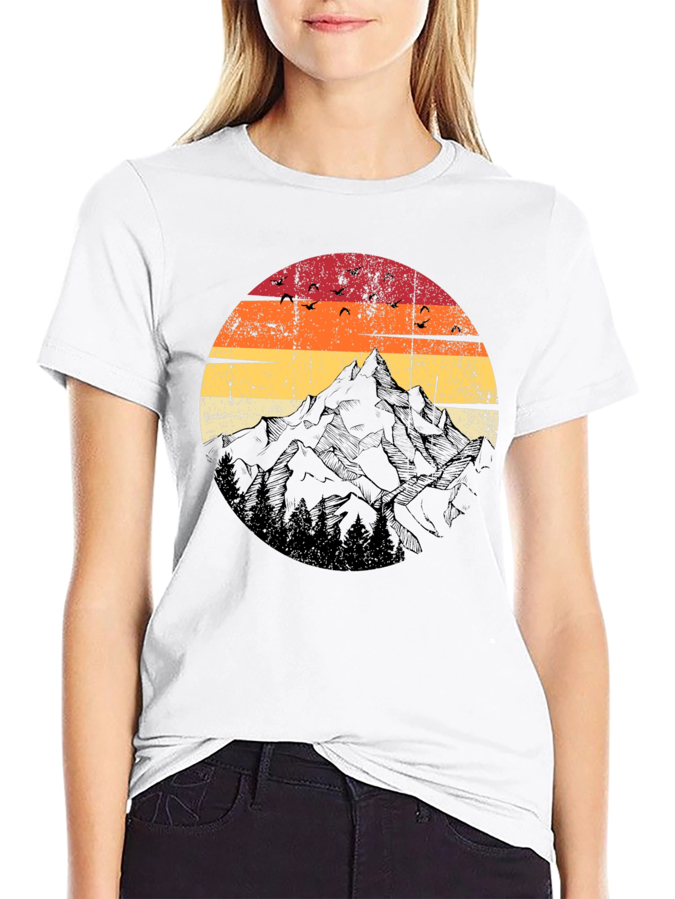 Black Retro Mountain Sunset T-Shirt - Black view 9