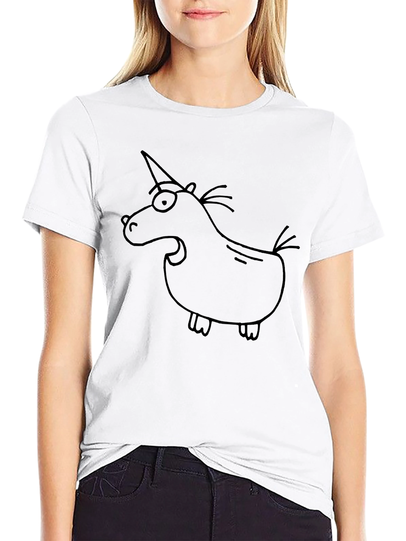 Black Funny Cartoon Unicorn Black T-Shirt view 9