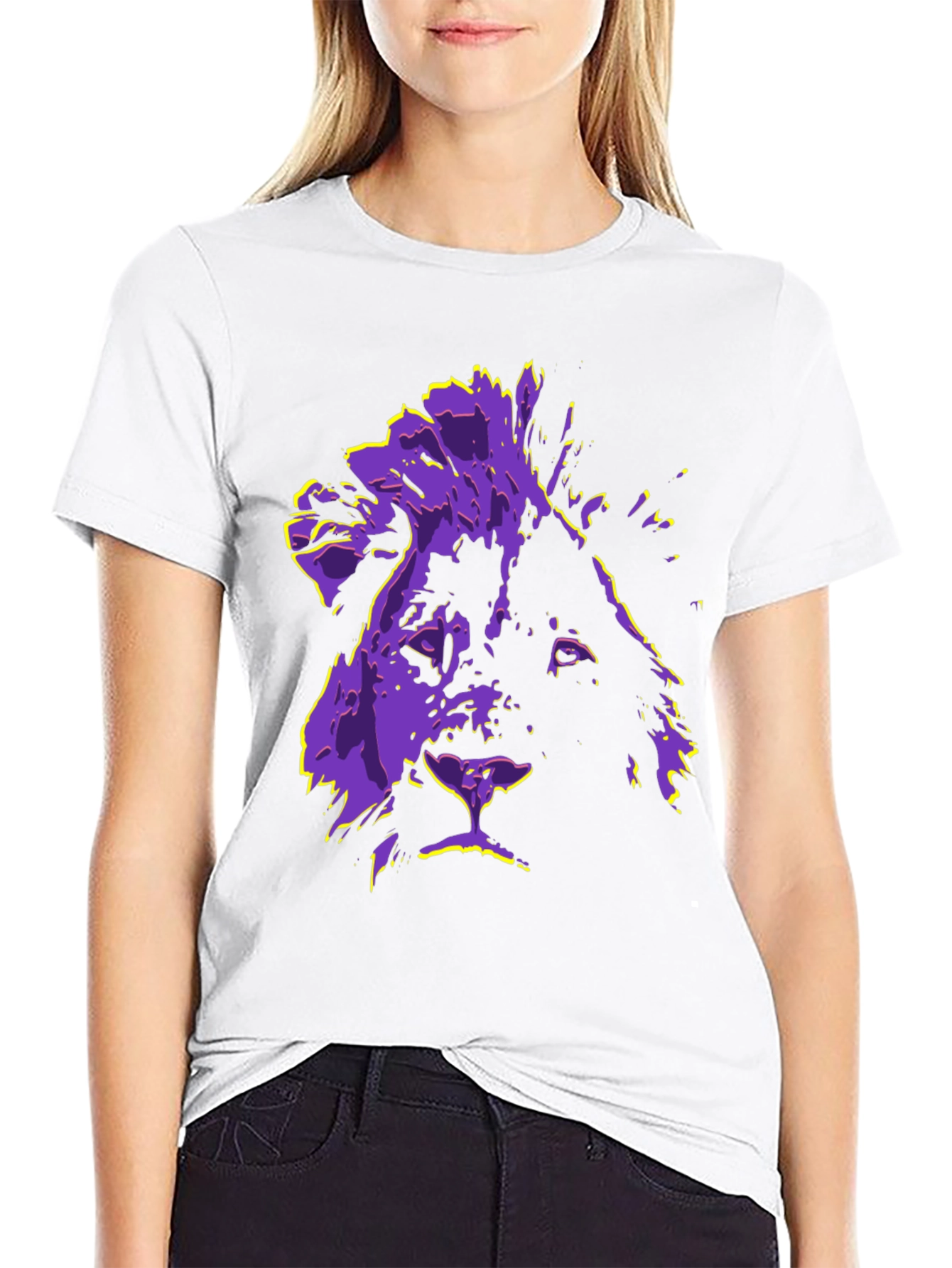 Black Lion Graphic Tee - Purple & Yellow Print T-Shirt view 9