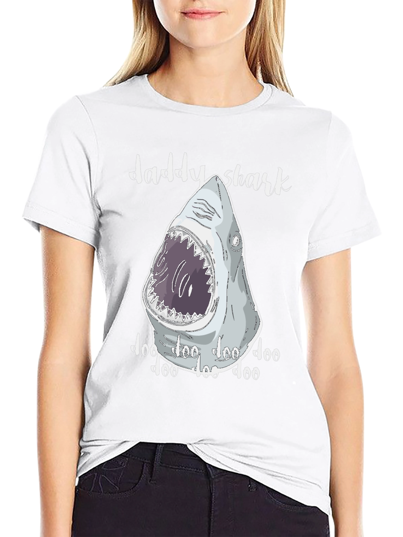 Black Daddy Shark T-Shirt - Novelty Graphic Tee view 9