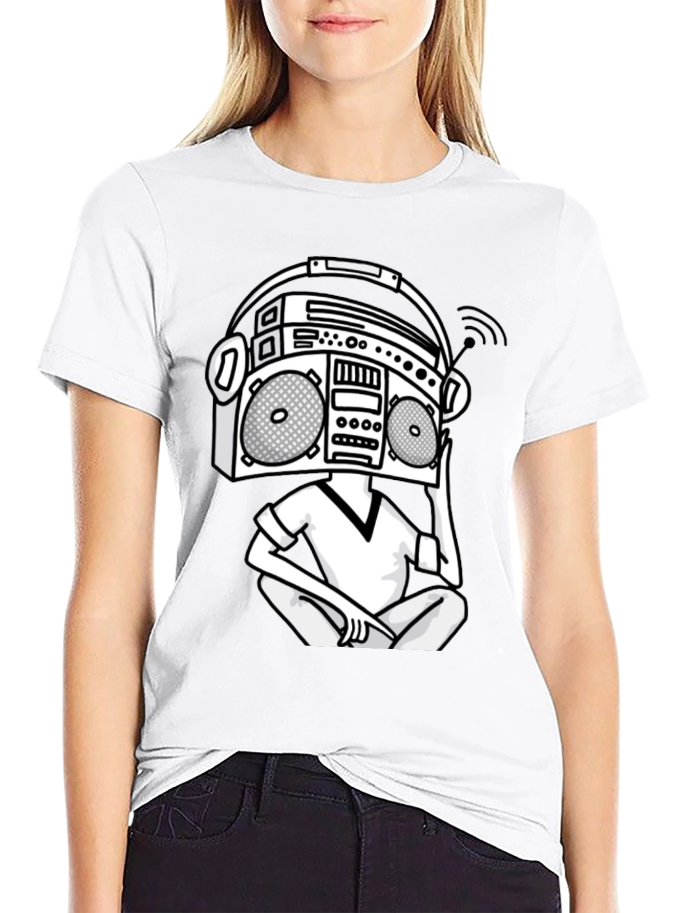 Black Retro Boombox Head T-Shirt - Classic Hip Hop Style view 9