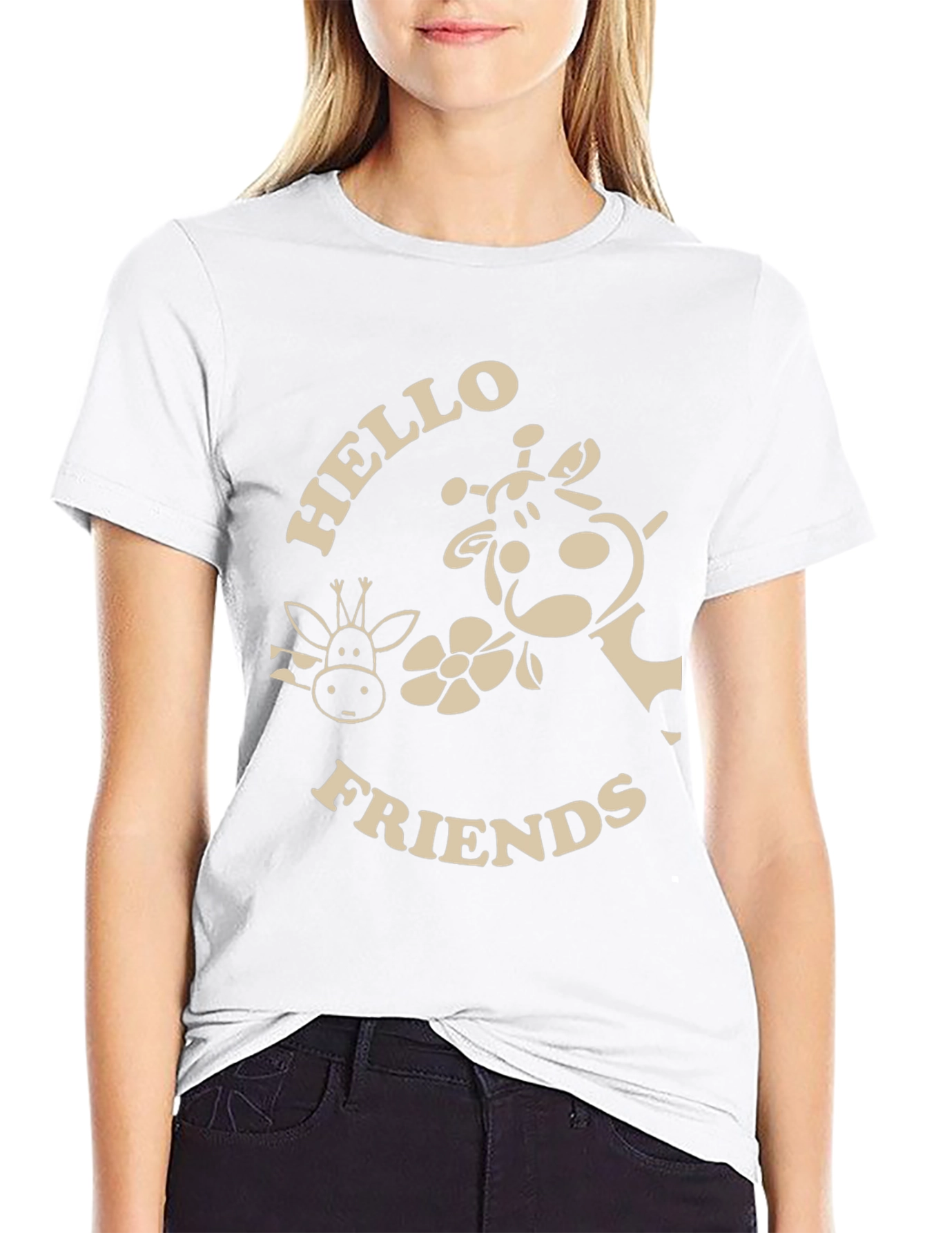 Black Hello Friends Giraffe Graphic T-Shirt view 9