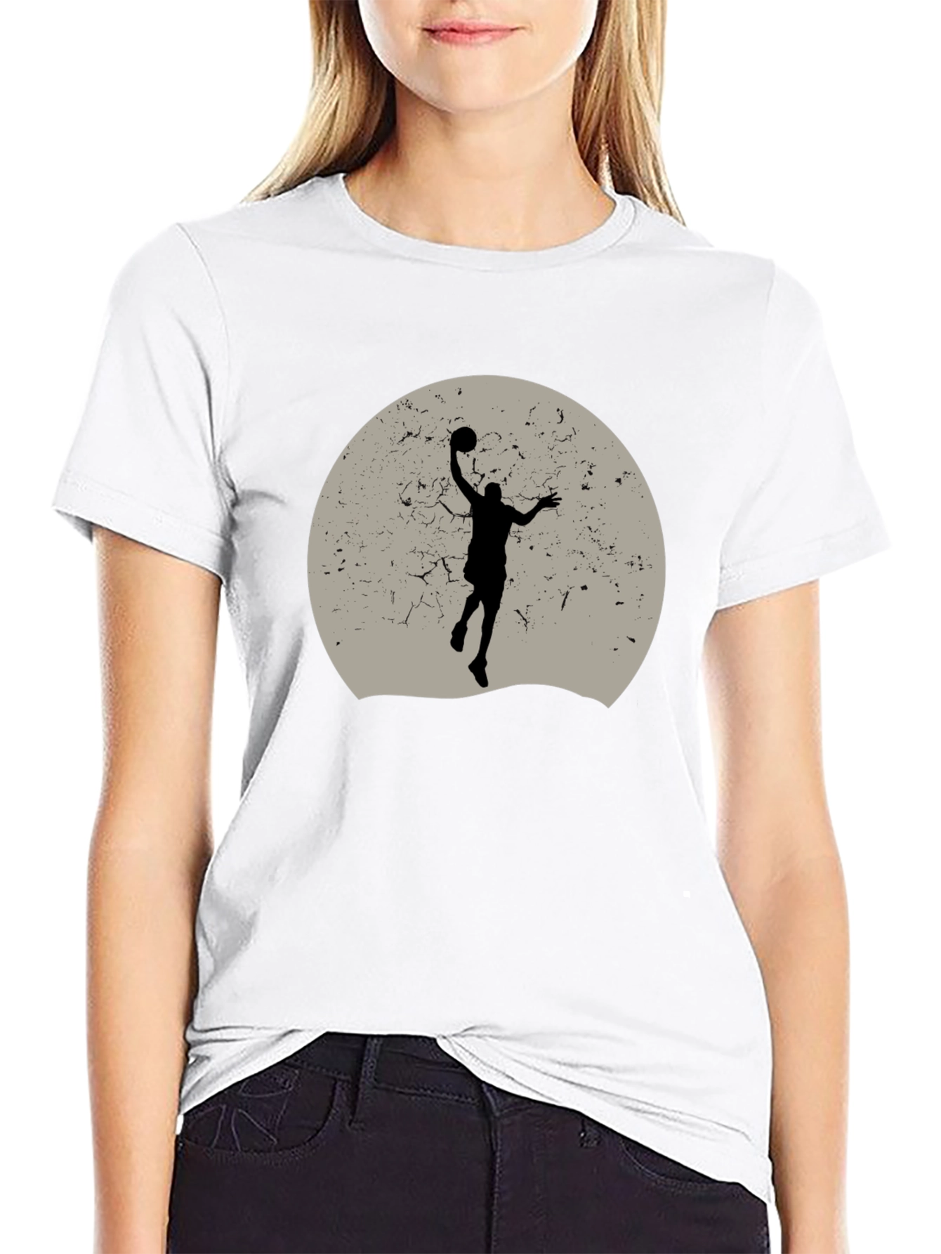Black Basketball Silhouette Graphic Tee - Black Cotton Blend view 9