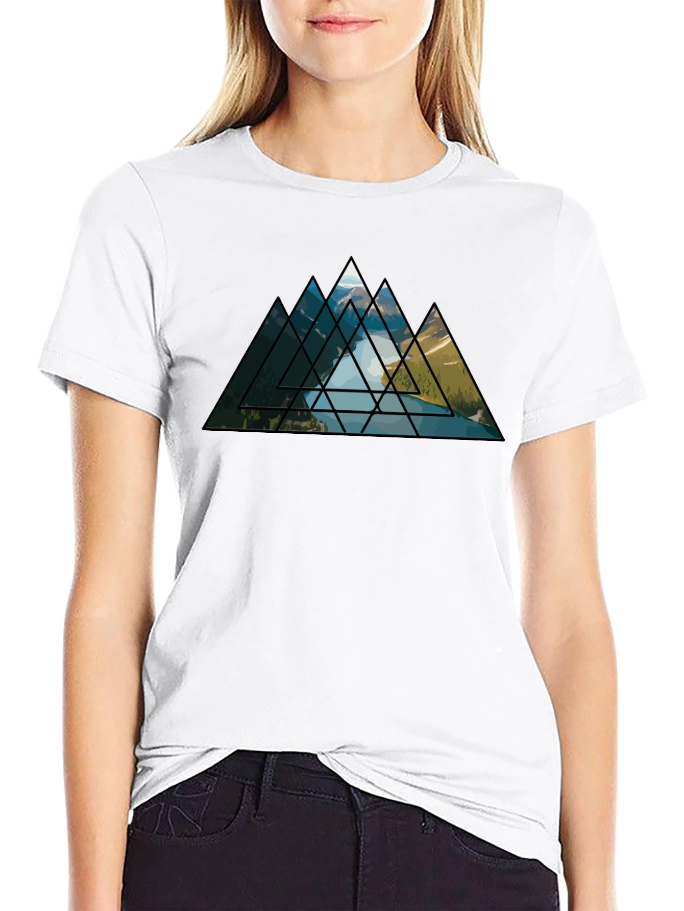 Black Geometric Mountainscape Graphic Tee view 9