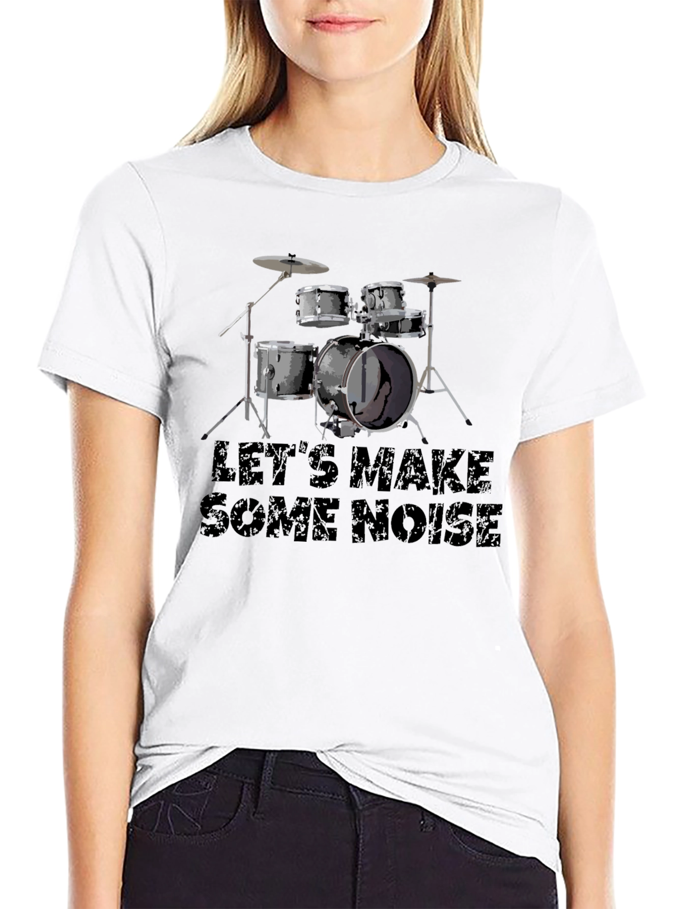 Black Let's Make Some Noise Black Drum Kit T-Shirt view 9