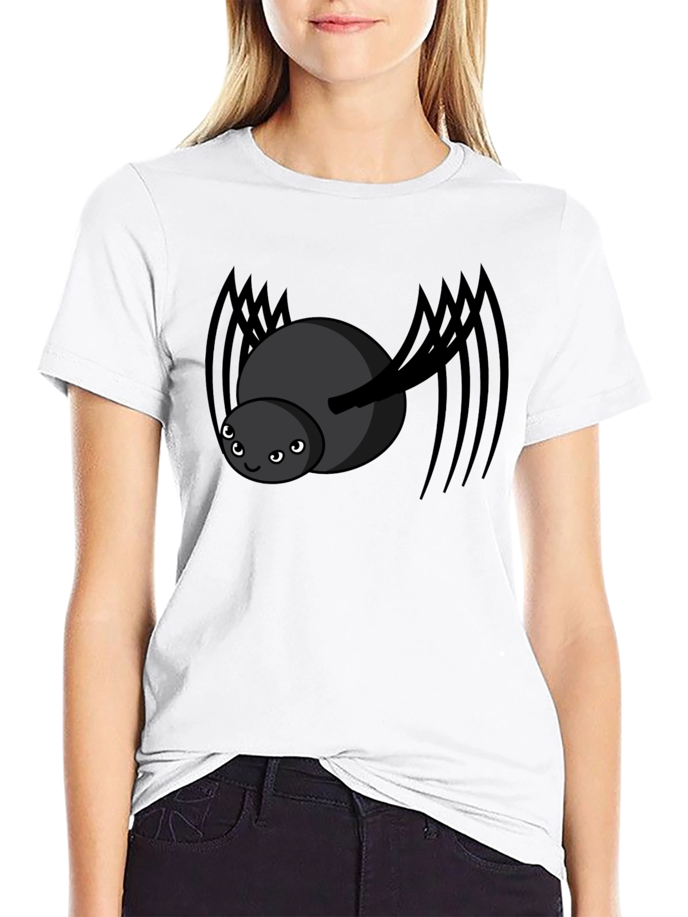 Black Cute Spider Graphic Black T-Shirt view 9
