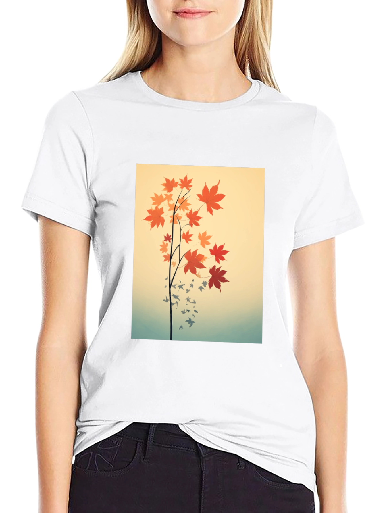 Black Autumn Leaves Graphic Black Tee view 9