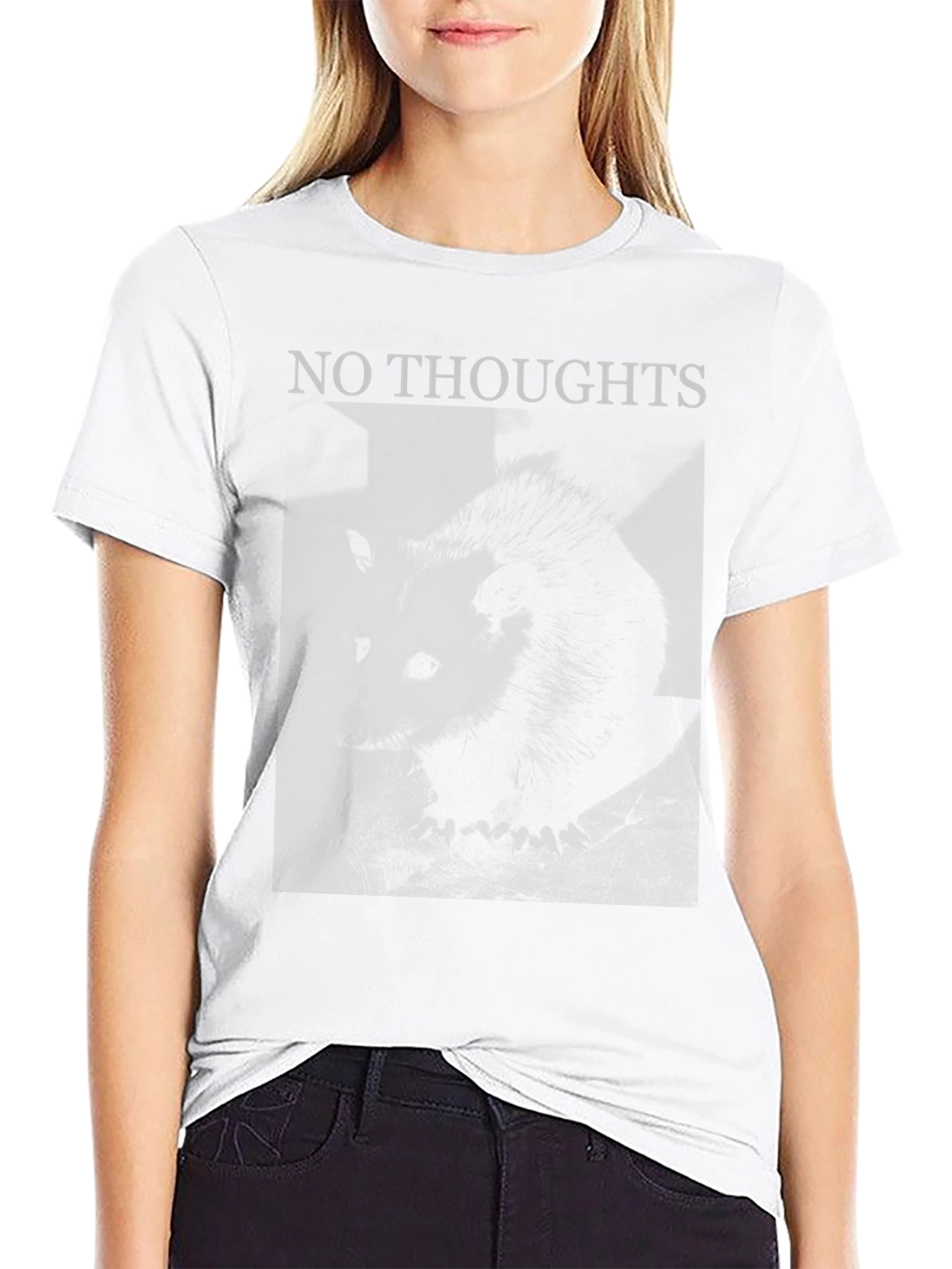 Black No Thoughts Opossum Graphic T-Shirt view 9