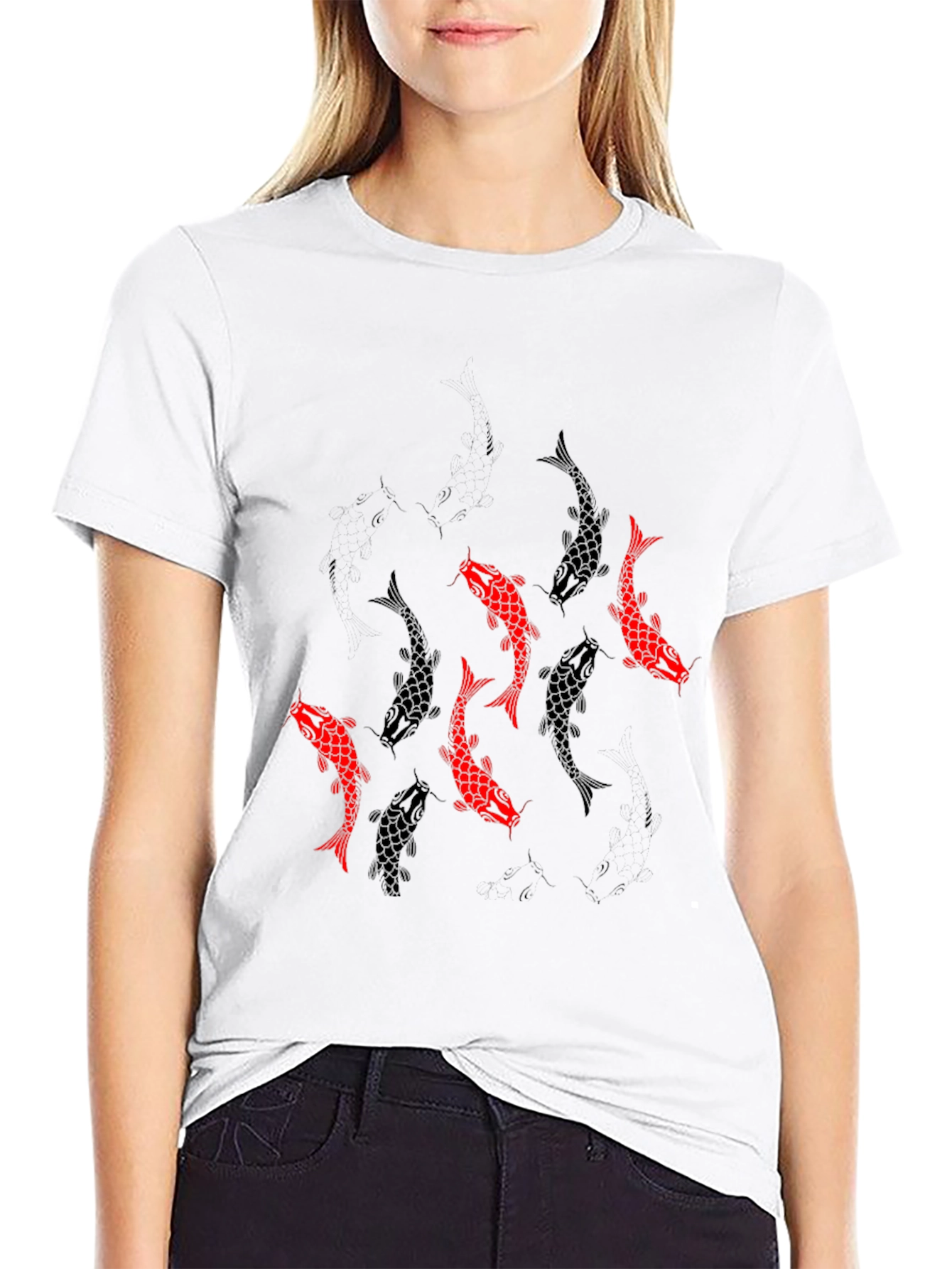 Black Koi Fish Graphic Tee - Black Cotton Blend view 9