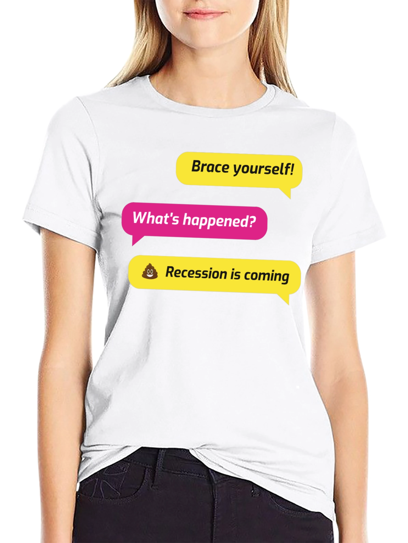 Black Brace Yourself! Recession Humor Graphic Tee view 9