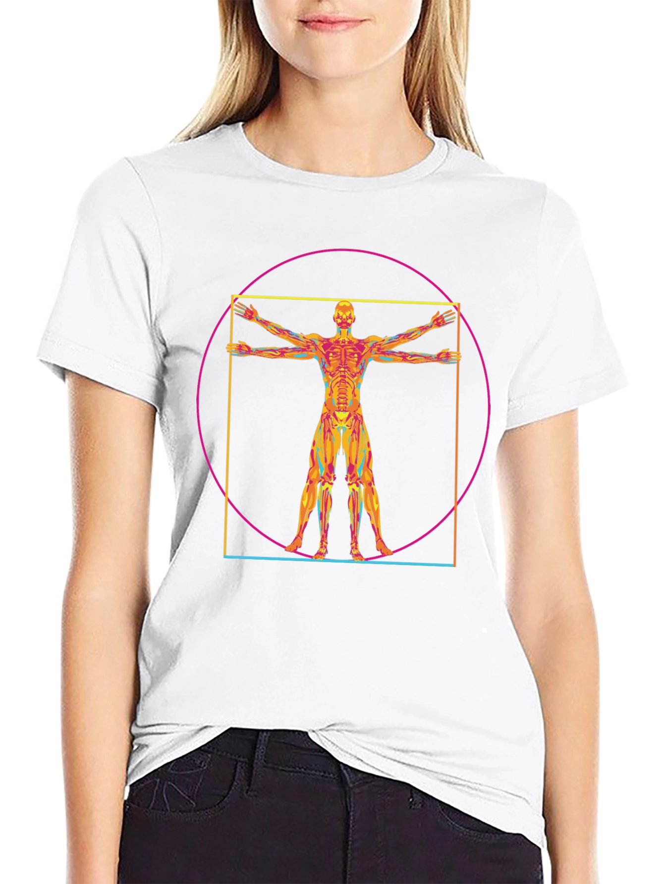 Black Vitruvian Man Anatomy T-Shirt - Artistic Design view 9