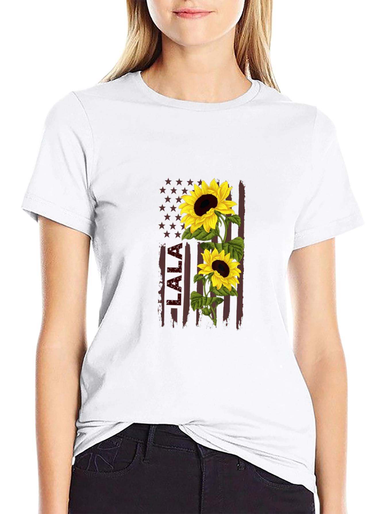 Black Sunflower American Flag Graphic Tee view 9
