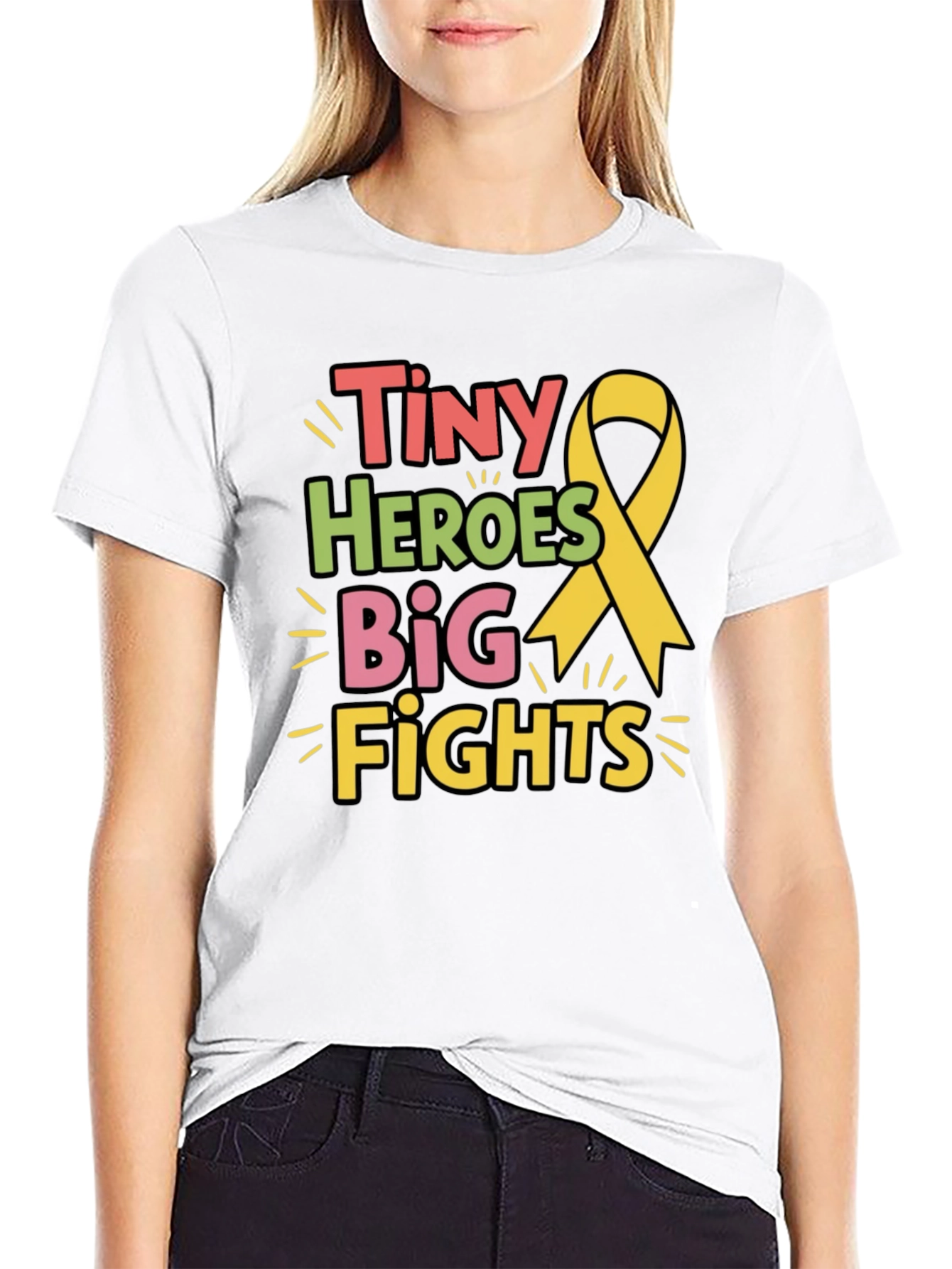 Black Tiny Heroes Big Fights T-Shirt - Childhood Cancer Awareness view 9