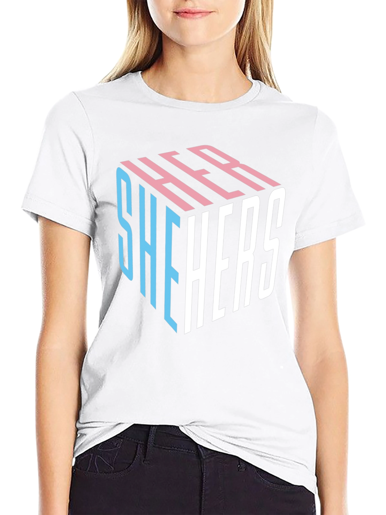 Black She Hers LGBTQ+ Pride Cube T-Shirt view 9