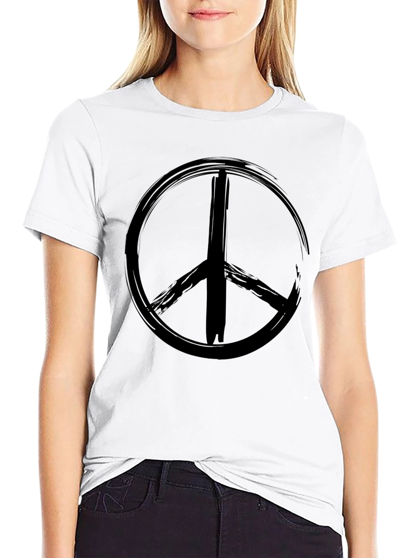 Black Grunge Peace Sign Black T-Shirt view 9