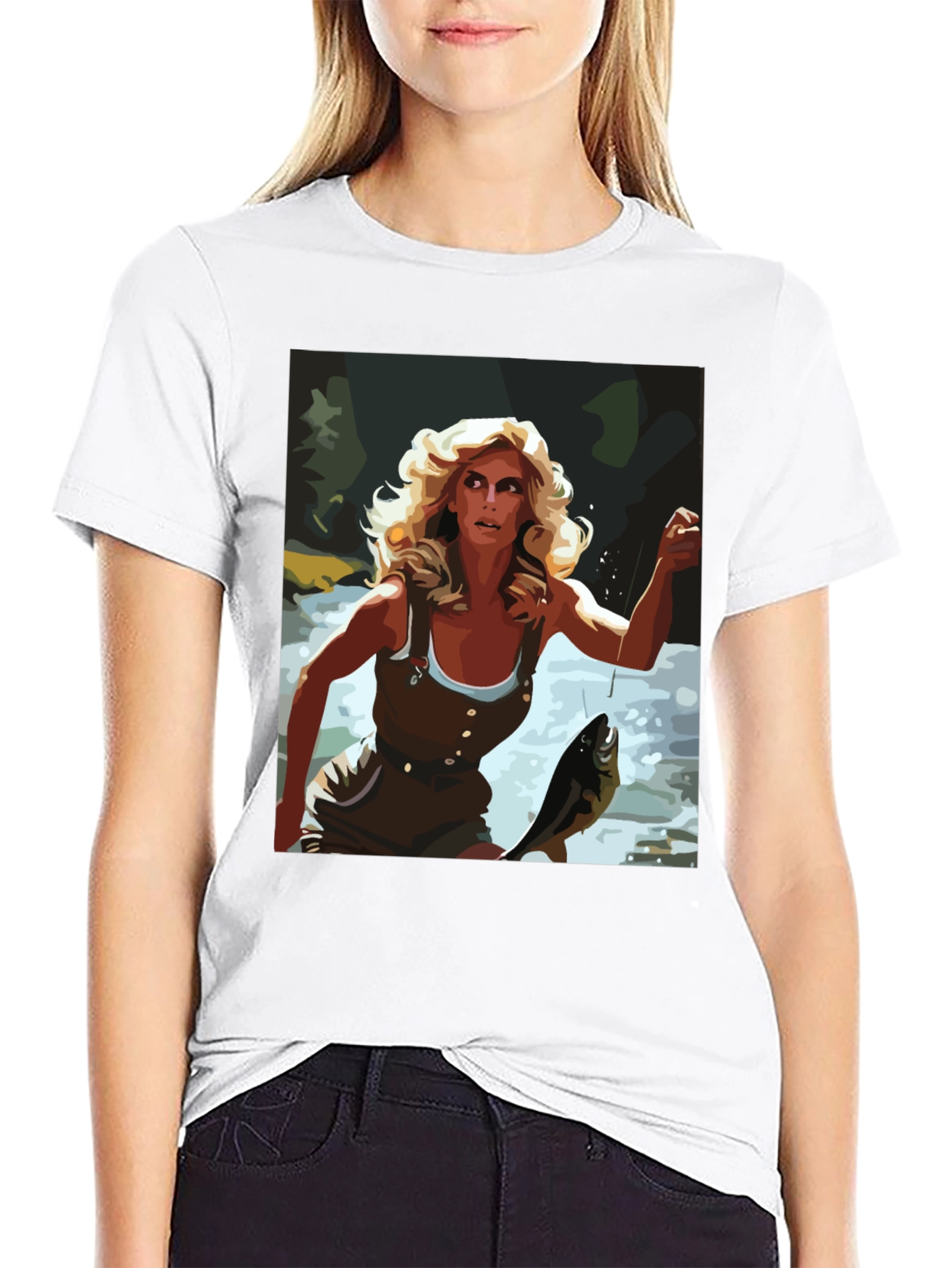 Black Fishing Woman Graphic Tee - Black Casual Shirt view 9