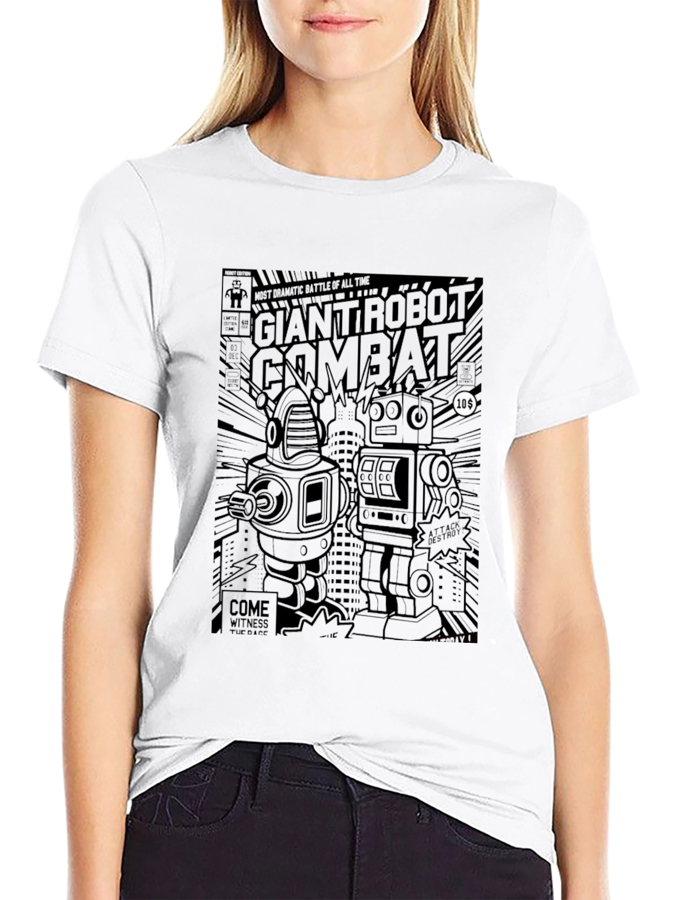 Black Giant Robot Combat T-Shirt view 9