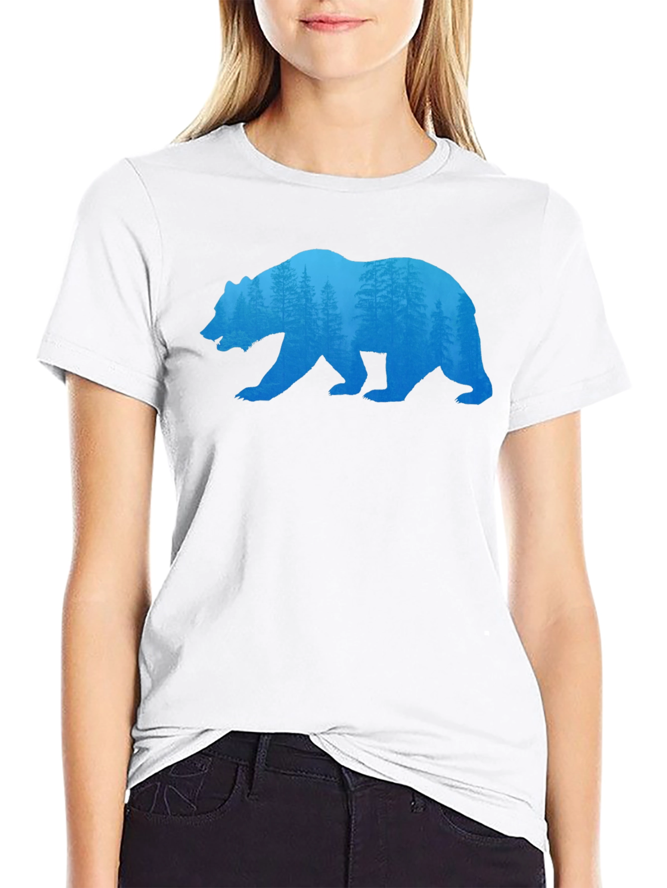 Black Bear Silhouette Forest Graphic Tee view 9