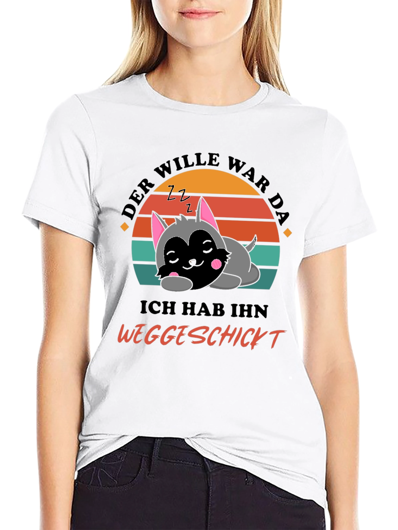 Black Funny Sleeping Cat T-Shirt view 9
